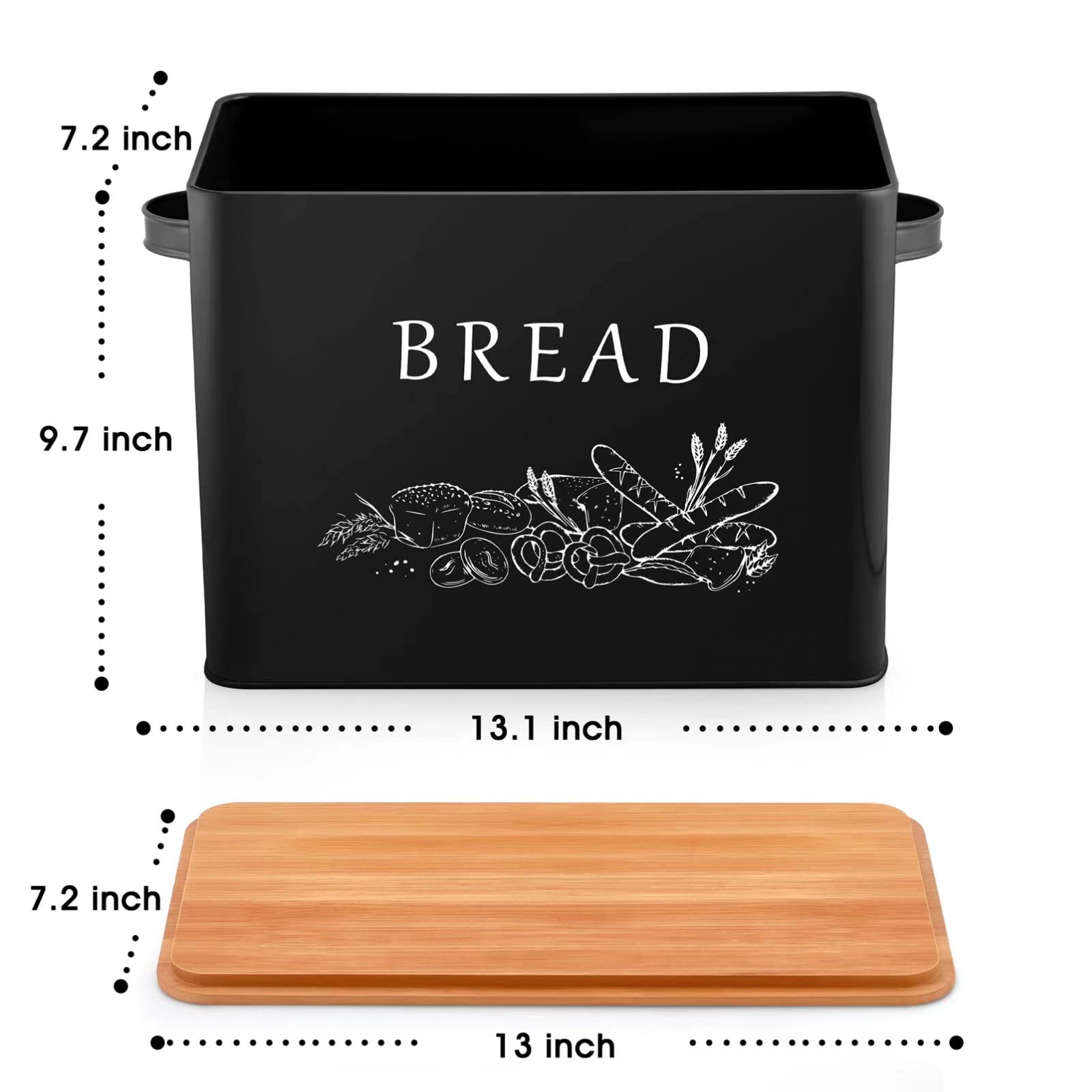 Teamfar Bread Box With Wooden Lid, 13.1    X 7.2    X 9.7    Metal Bread Container Storage Holder For Family Farmhouse Kitchen C