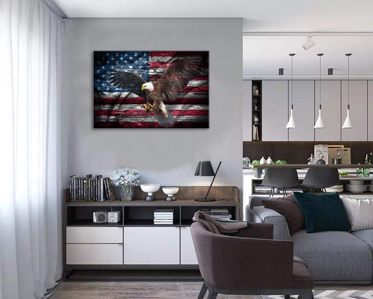 Retro American Flag Bald Eagle Us Military Wall Art Canvas Prints Thin Blue Red Line Home Decor Pictures For Living Room Bedroom