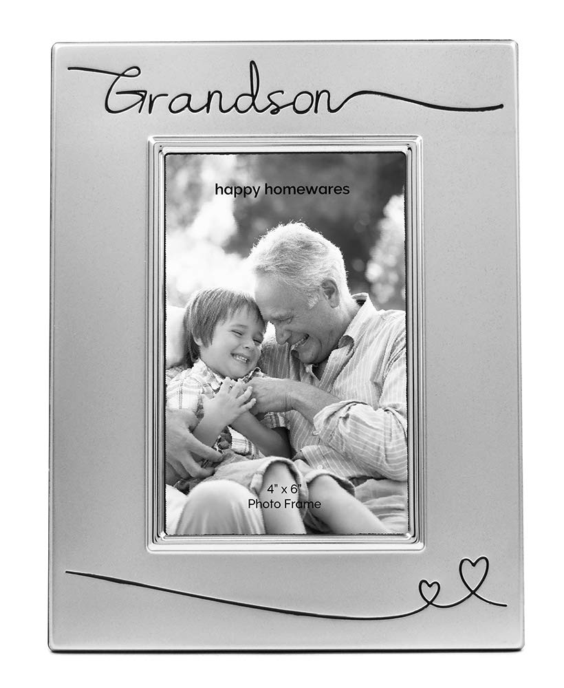 Haysom Interiors Beautiful Two Tone Silver Plated Grandson 4 x 6 Picture Frame with Black Velvet | Unique and Thoughtful Gift Id