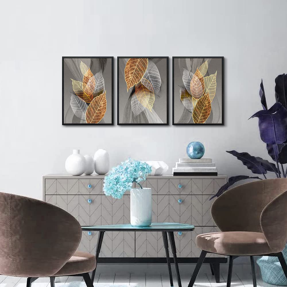 Black Framed Canvas Wall Art For Living Room Wall Decorations For Kitchen Modern Bathroom Wall Decor Abstract Paintings Leaves Wall Pictures Artwork Bedroom Home Decor of 3 Piece Framed Art Prints