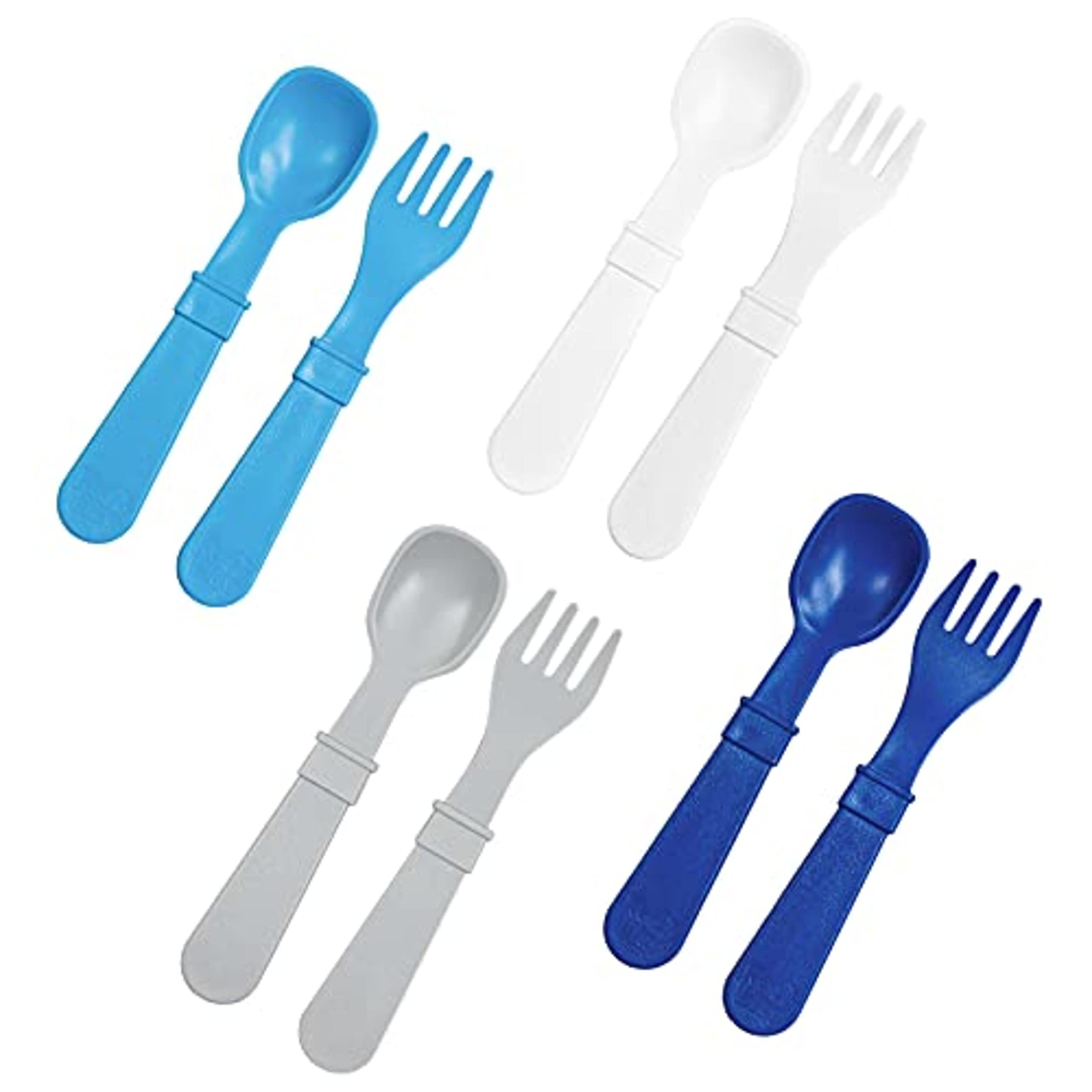 Re-Play Toddler Forks and Spoons Set - 4x4 Utensils Set for Kids - Dishwasher and Microwave Safe - Made in USA - Pack of 8-5.8 x