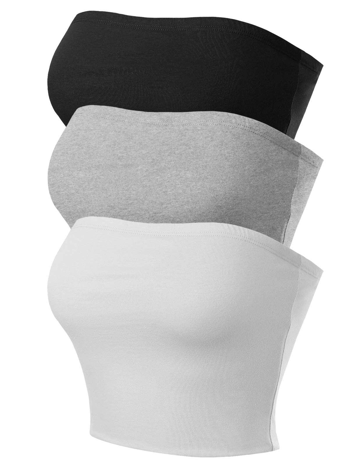Mixmatchy Womens Causal Strapless Basic Sexy Tube Top 3Pack - Blackhgreywhite S