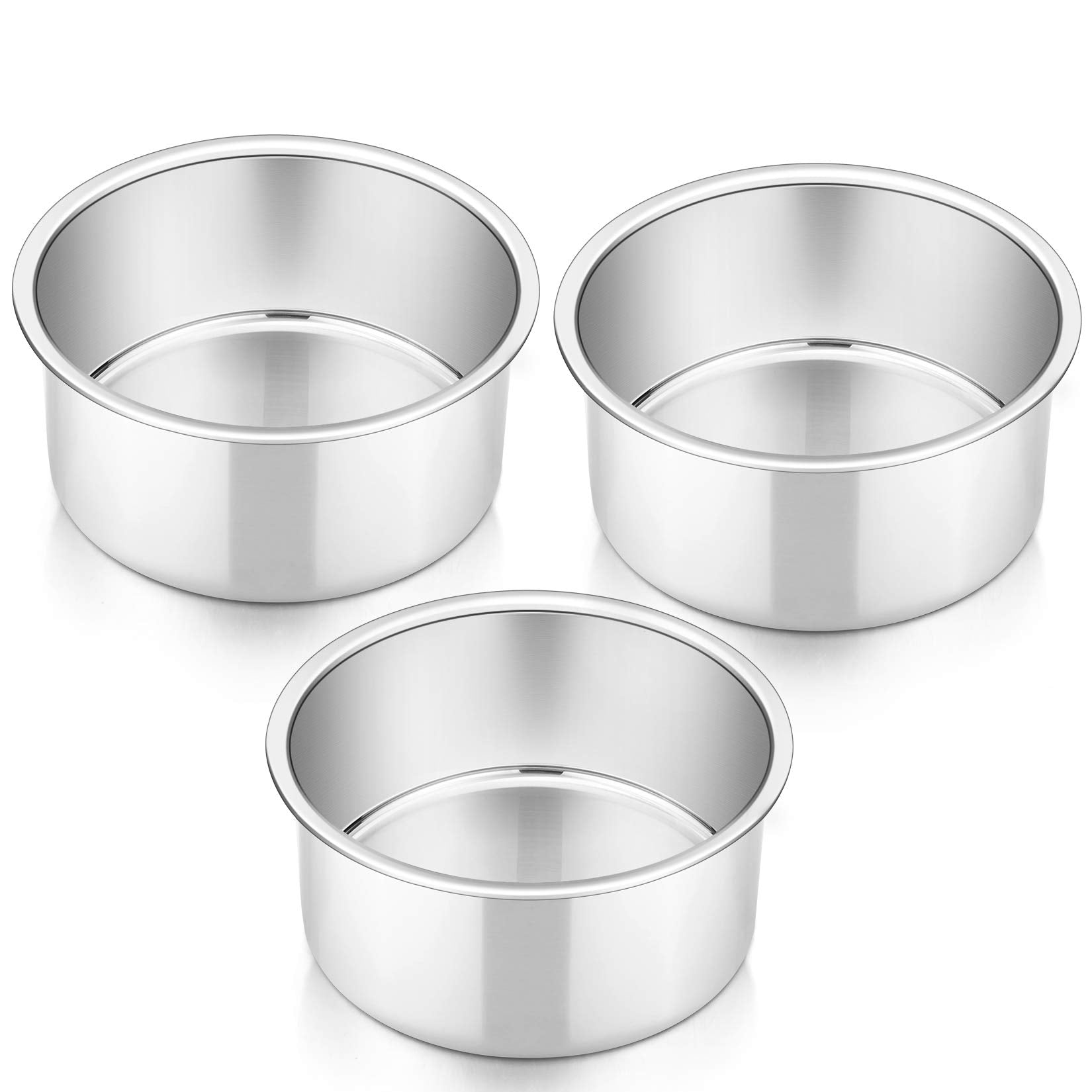 4 Inch Cake Pan Set Of 3, P&P Chef Small Stainless Steel Round Baking Layer Pans Bakeware For Mini Cake Pizza Bread, Non Toxic &