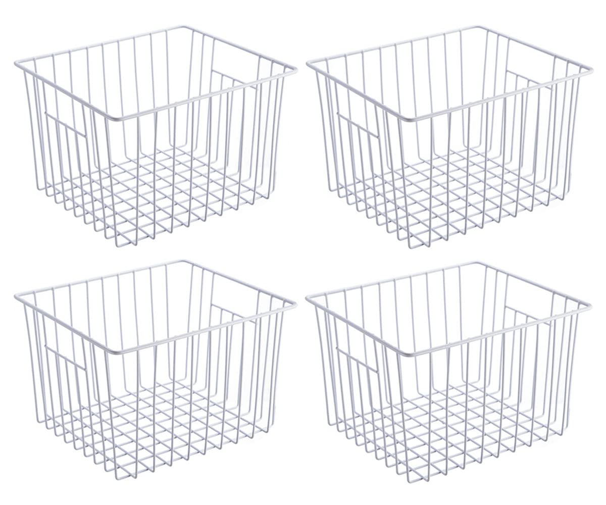 Slideep Freezer Baskets Storage Basket Organizers, Deep Wire Farmhouse Bins Container with Handles for Kitchen, Pantry, Cabinet,