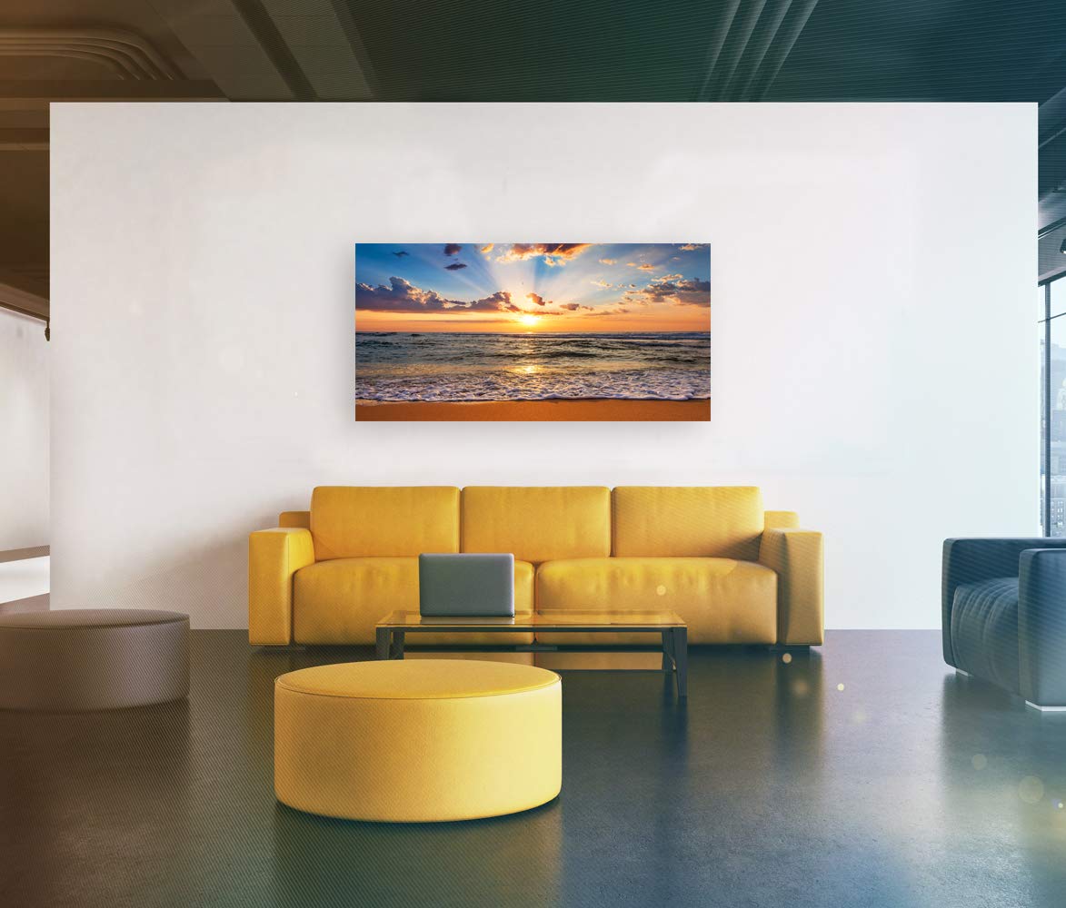 Muolunna BK1850 Wall Art Decor Large Canvas Print Picture Sunrise Ocean Beach Waves Scenery Modern Painting Artwork for Office Wall Decor Home Decoration Stretched and Framed Ready to Hang  20x40inch x1pcs