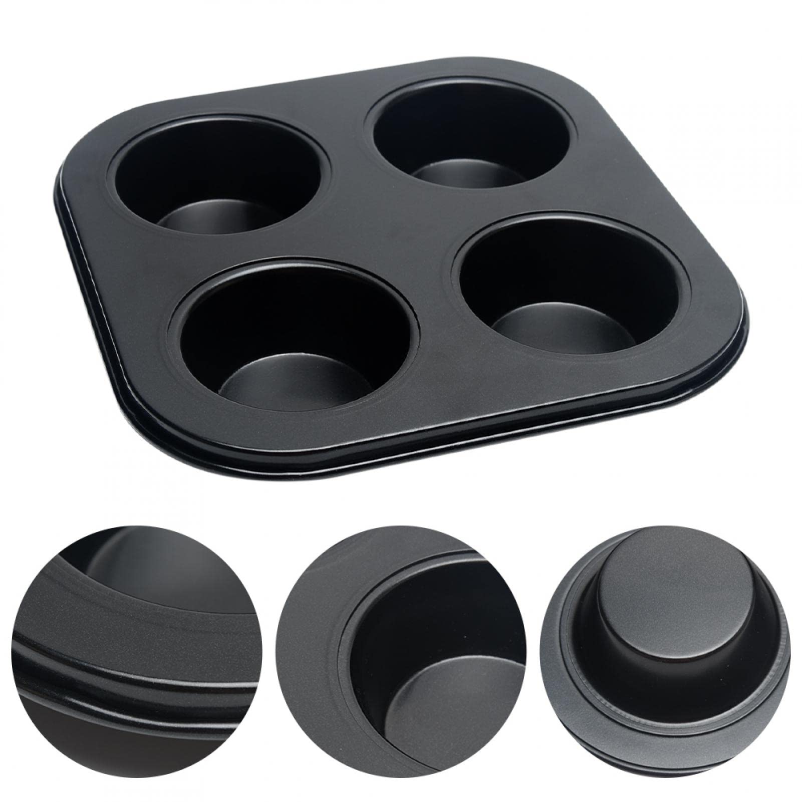 4 Cup Muffin Pan Mold - Non-Stick Cupcake Baking Tray/Tin - Carbon Steel Cake Mould For Home, Cafe Bar And Restaurant (Black)