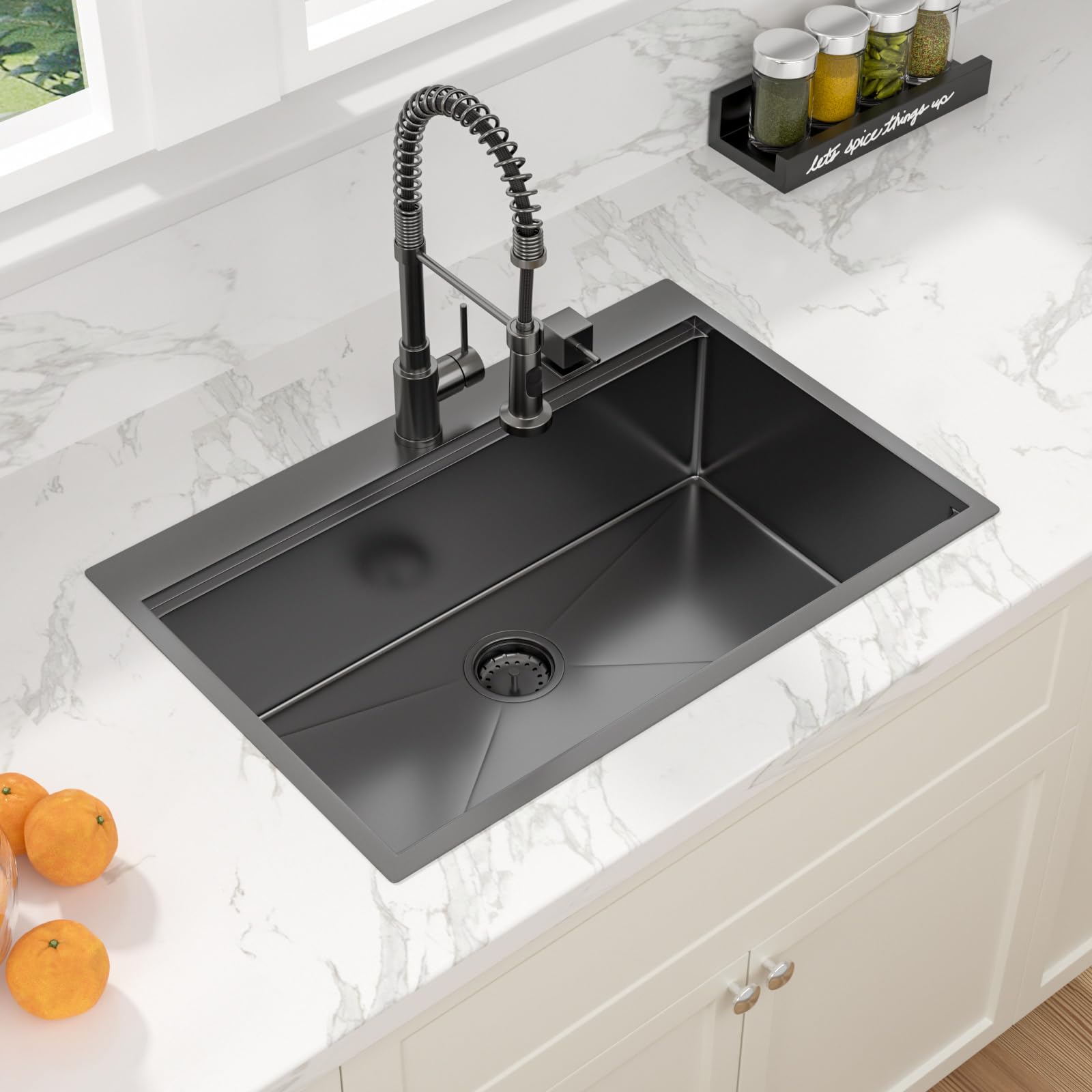 Sarlai 30 Drop Kitchen Sink Black Stainless Steel - 30 X 22 Inch Kitchen Sink Drop In Topmount Ledge Workstation 16 Gauge Gunmet