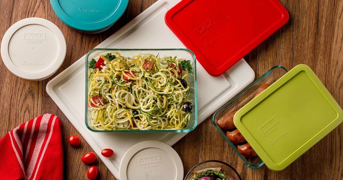 Pyrex 3-Cup Rectangular Glass Food Storage Container with Lid, BPA-Free, Red