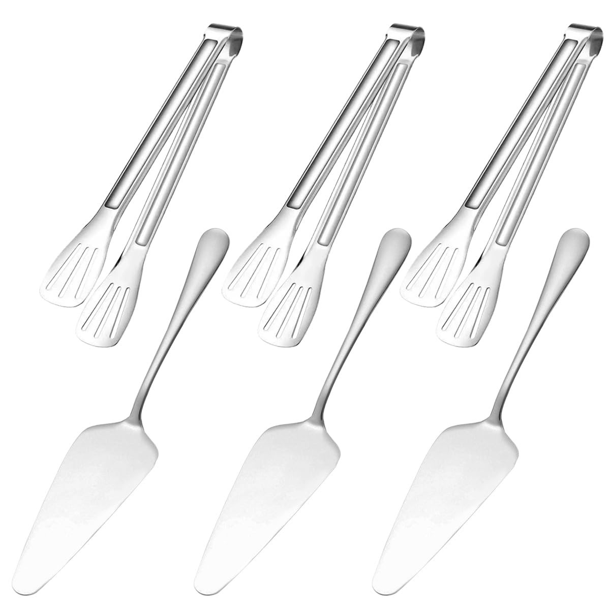 Set Of 6, Pie Cake Servers And Kitchen Tongs, Lyflux 3 Pcs Pizza Pastry Servers, 3 Pcs Stainless Steel Food Tongs Great For Part