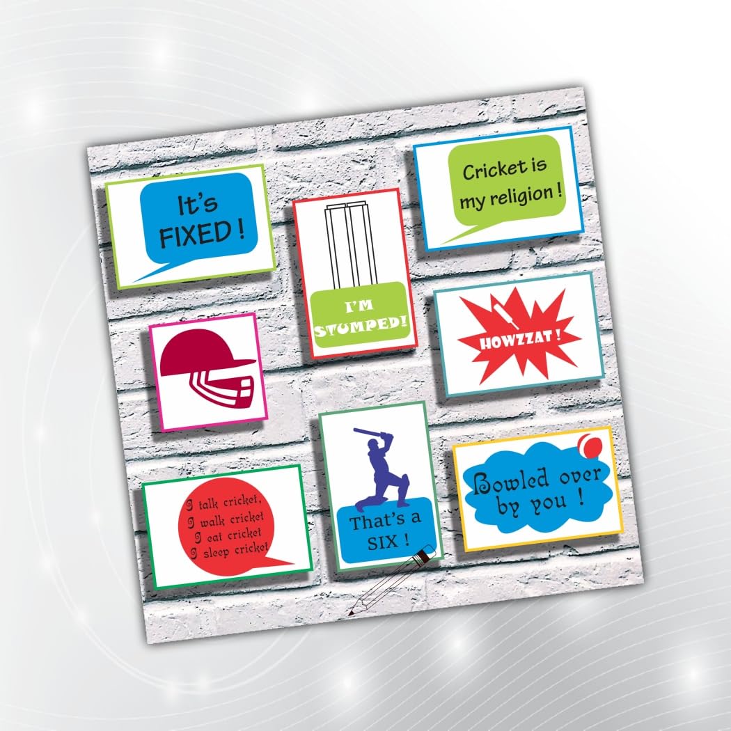 PartyStuff Cricket Theme Rectangle Speech Bubbles Party Props (8 Cards)