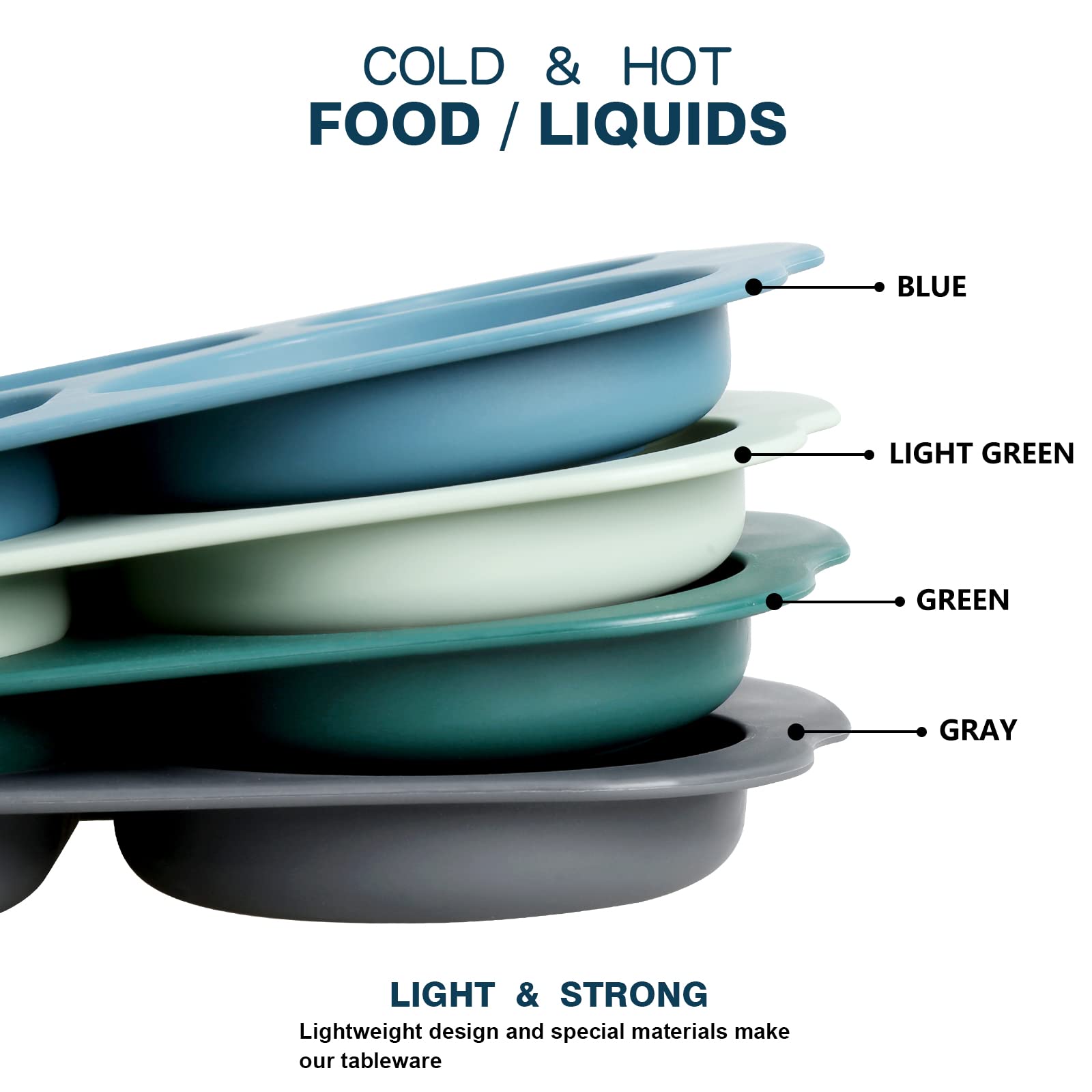 Shopwithgreen Divided Plates For Kids Adults, 12 Inch (4Pcs) Plastic Unbreakable Section Plates, Large Lightweight Reusable Comp