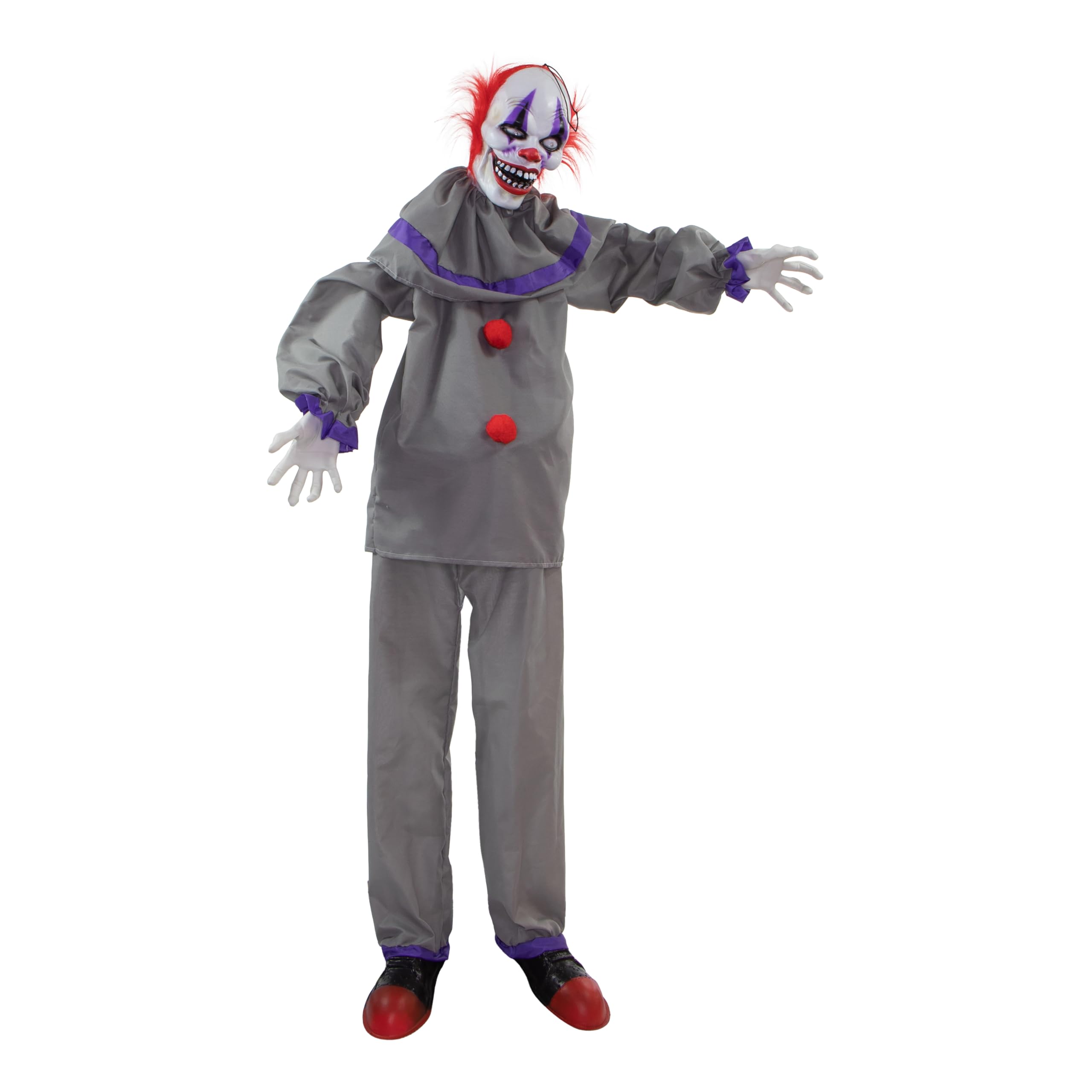 Haunted Hill Farm Life-Size Scary Talking Clown Halloween Animatronic with Motion and Touch Activated Lights and Sound, Battery 