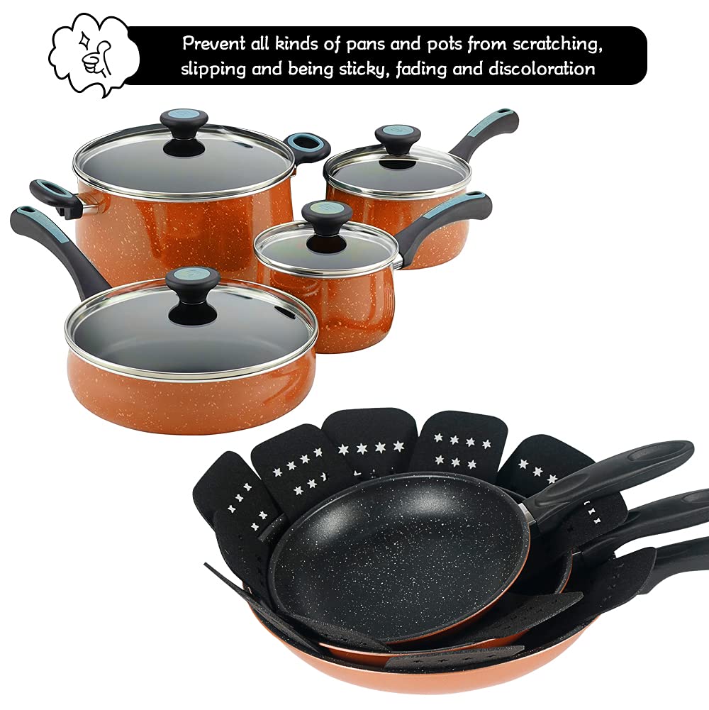 Bykitchen Pan Protector With Stars, Set Of 12 And 3 Different Sizes, Black Pan Separators, Felt Pot Protectors For Stacking And