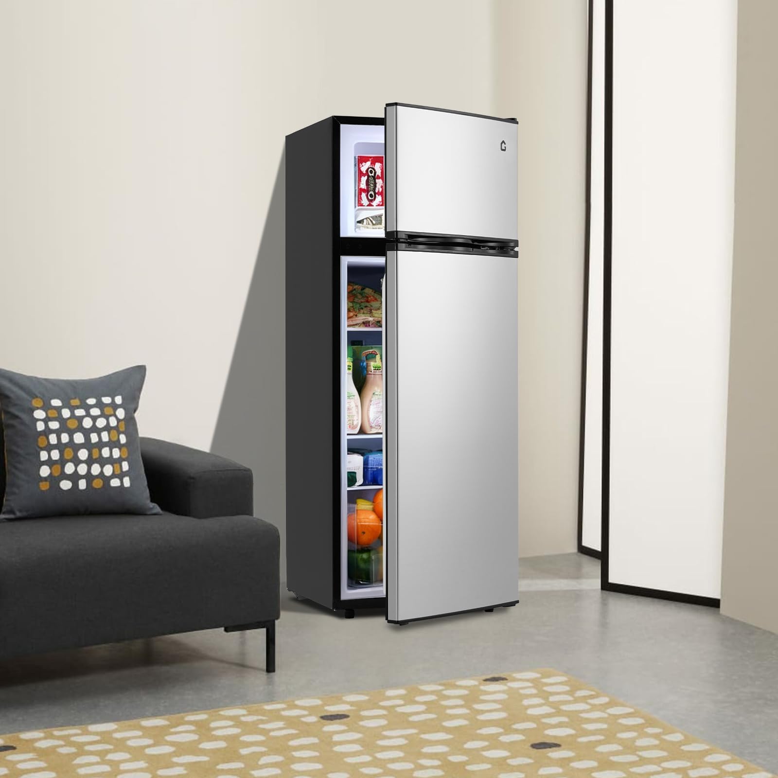 MERXENG 7.5 Cu.Ft Refrigerator with Freezer,Double Doors Refrigerator with 7 Adjustable Temperature Settings,Large Capacity,for 