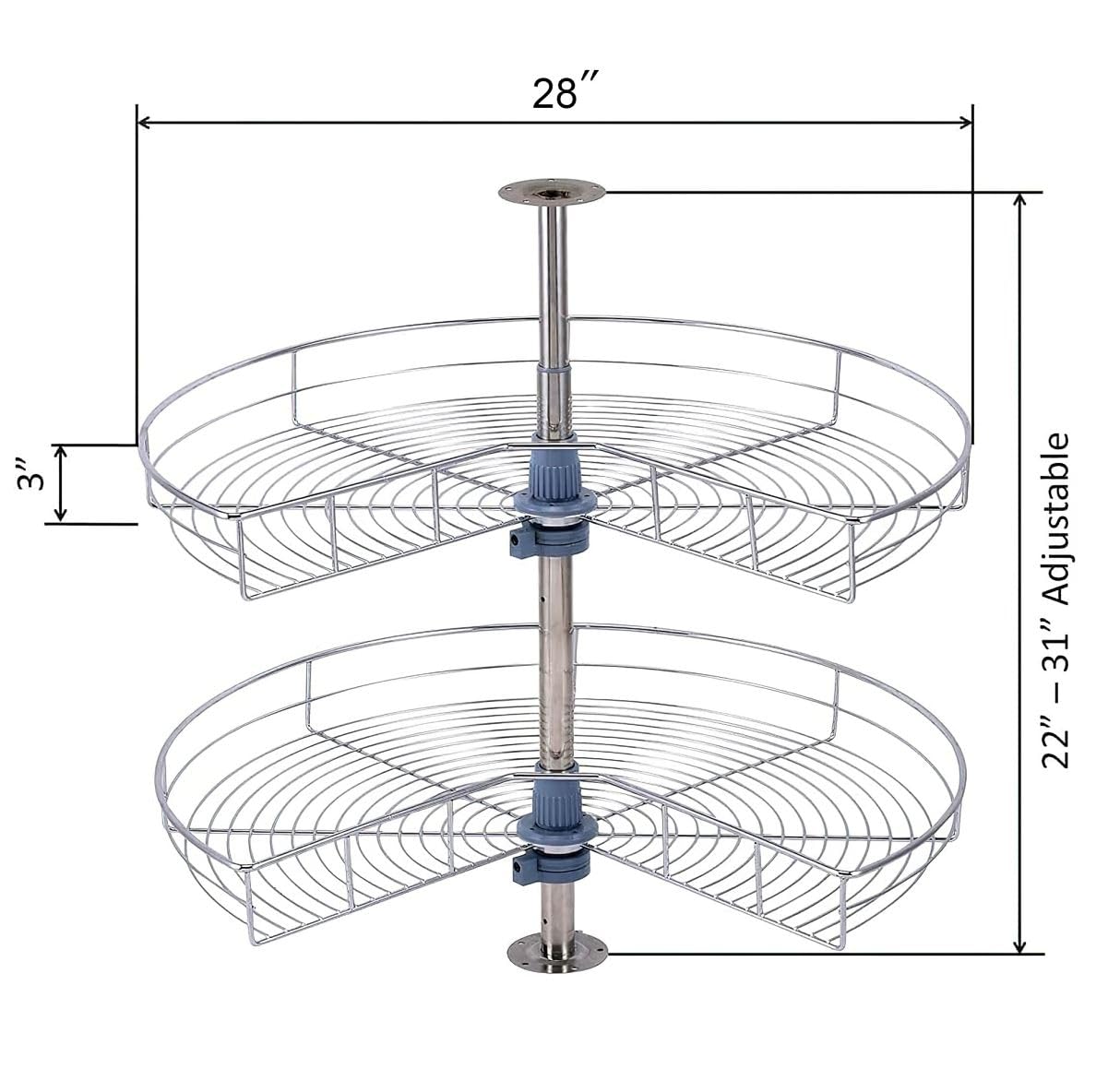 Dowell 28'' Kidney Chrome 2-Shelf Lazy Susan Kitchen Base Cabinet Corner Organizer - Cabinet Organization, Lazy Susan Turntable