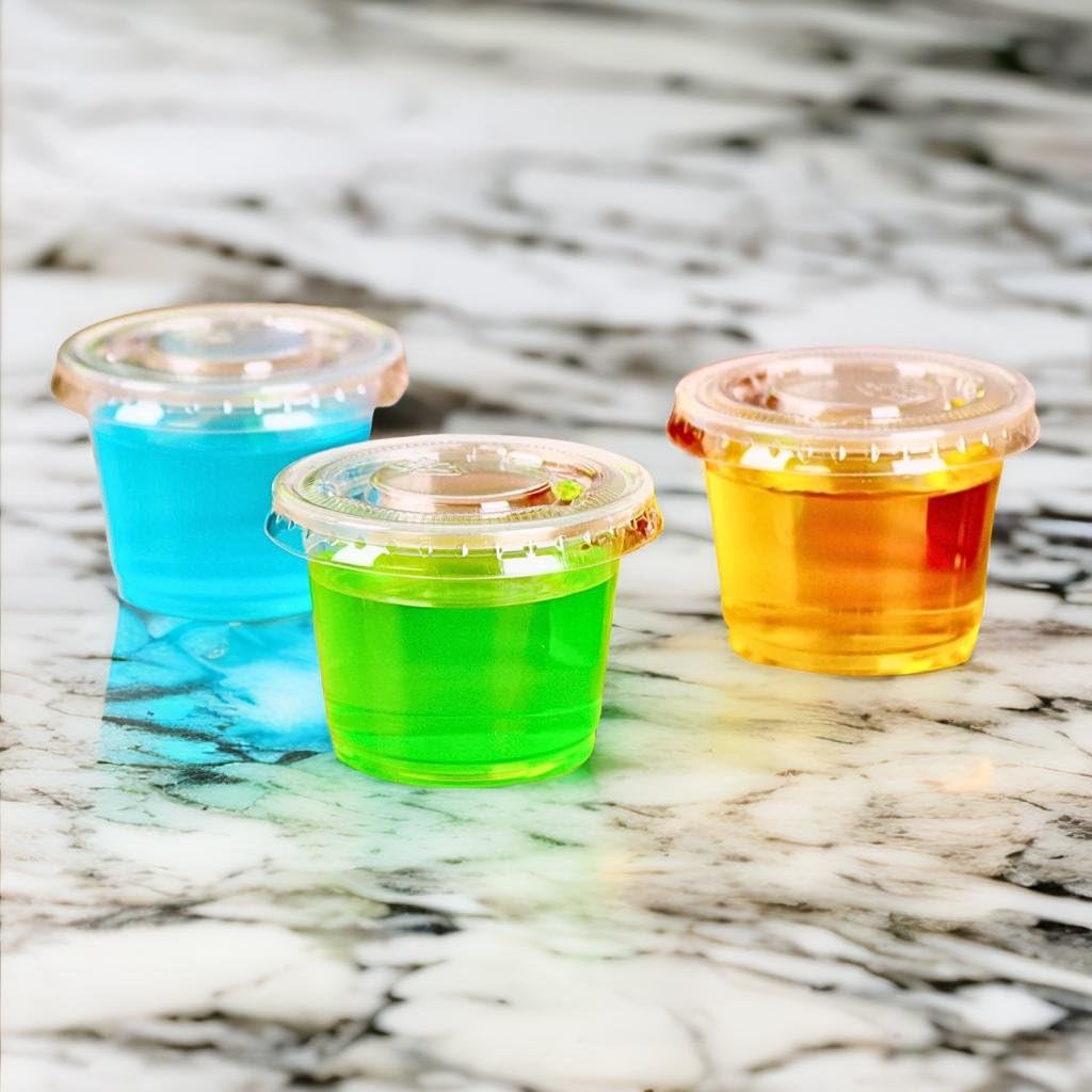 1 Oz Containers With Lids | Disposable Plastic Jello Shot Cups | Small Clear Plastic Condiment Cups For Sauce, Souffle, Salad Dr