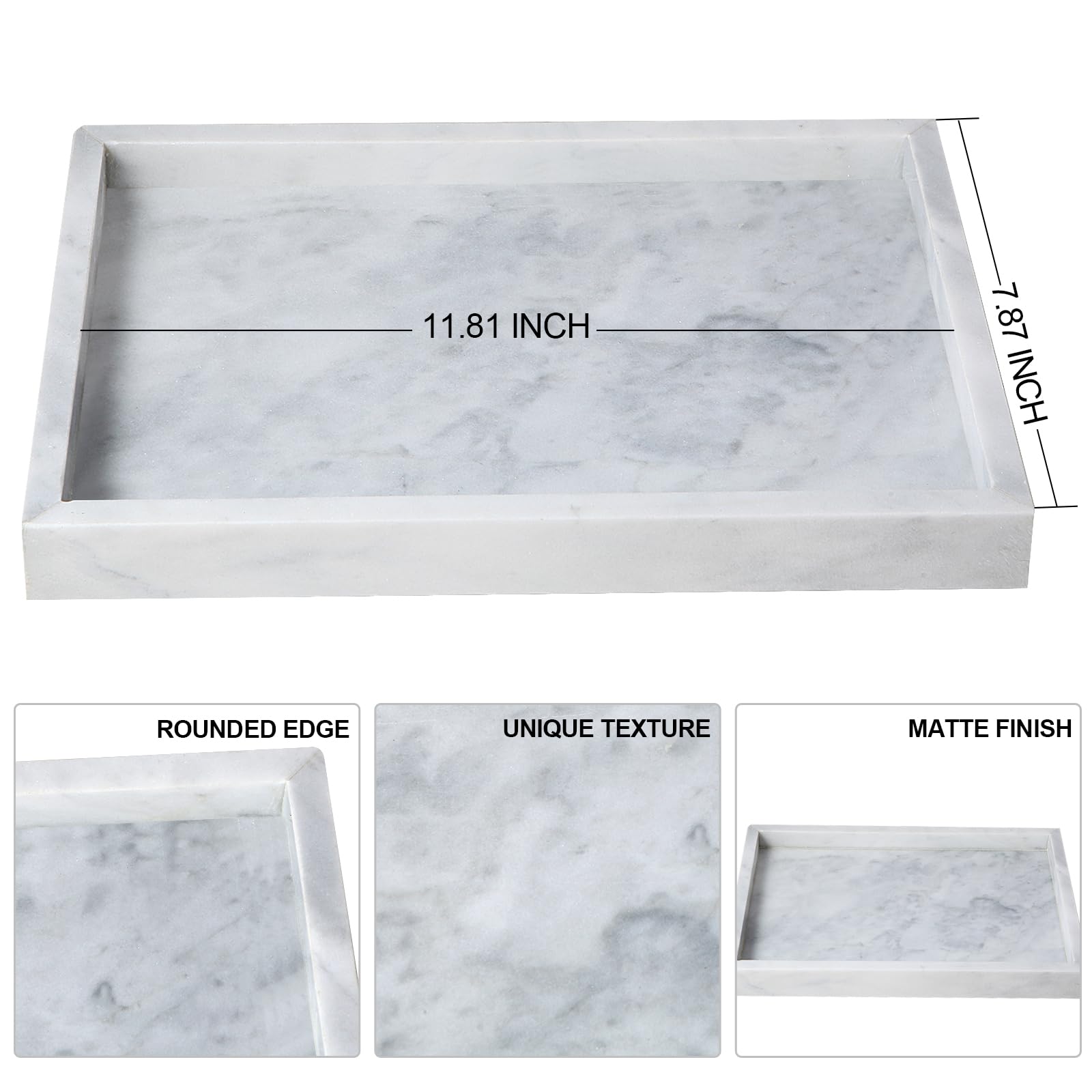 Qiyuezaiye Natural Marble Tray For Bathroom, 12'' X 8'' Natural Marble Serving Tray For Kitchen & Home Decor - Natural Marble Va