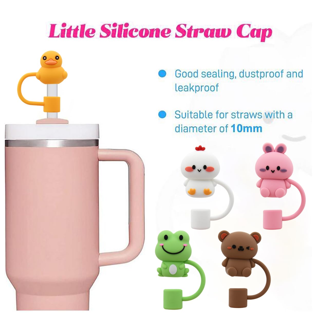Straw Cover Cap For Stanley Cup,Silicone Straw Topper Compatible With 30&40 Oz Tumbler With Handle,10Mm 0.4In Dust-Proof Reusabl