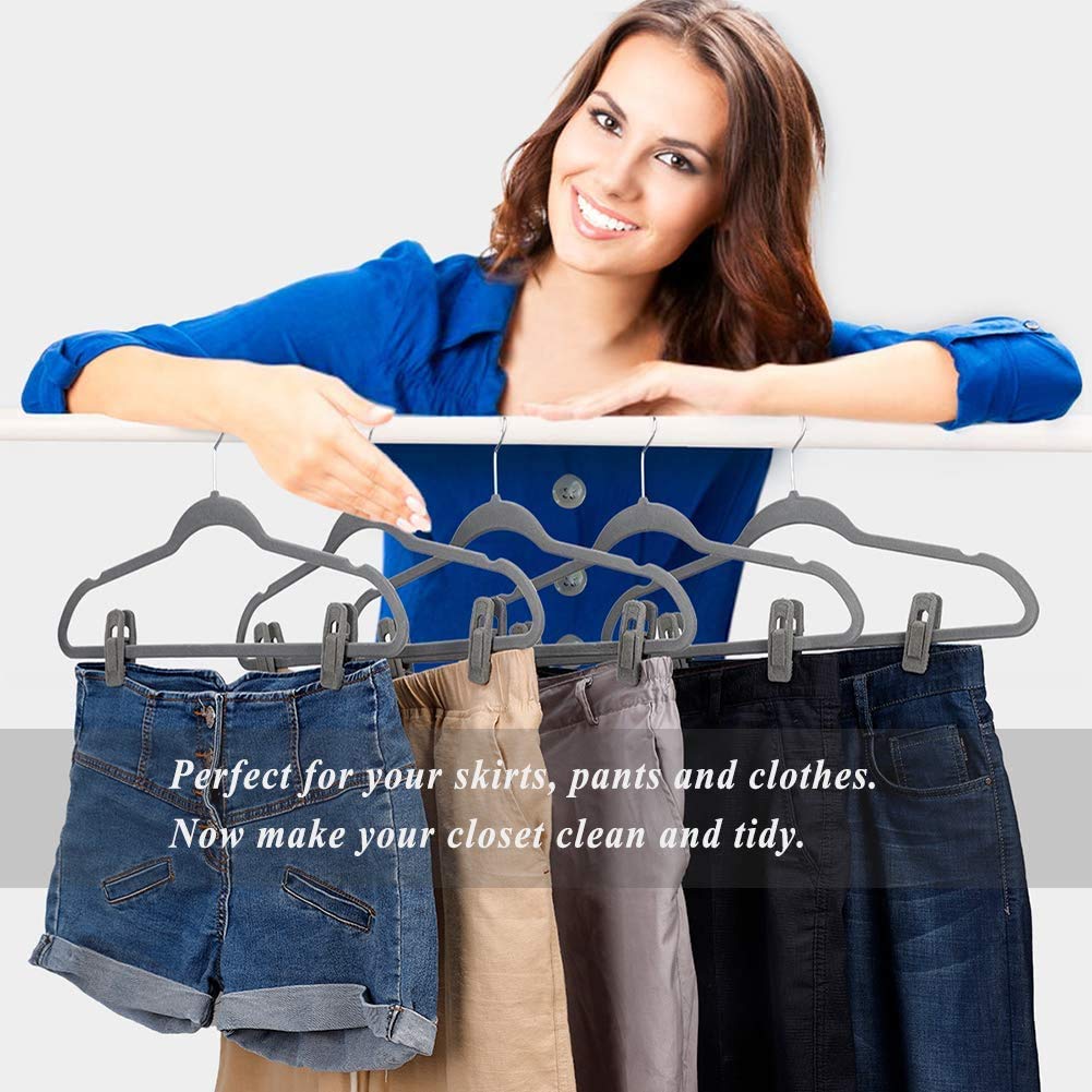 Tofiigrem Grey Velvet Hangers Clips (80-Pack), Non-Slip Strong Velvet Hangers Clips For Velvet Skirt Hangers, Velvet Pants Hange