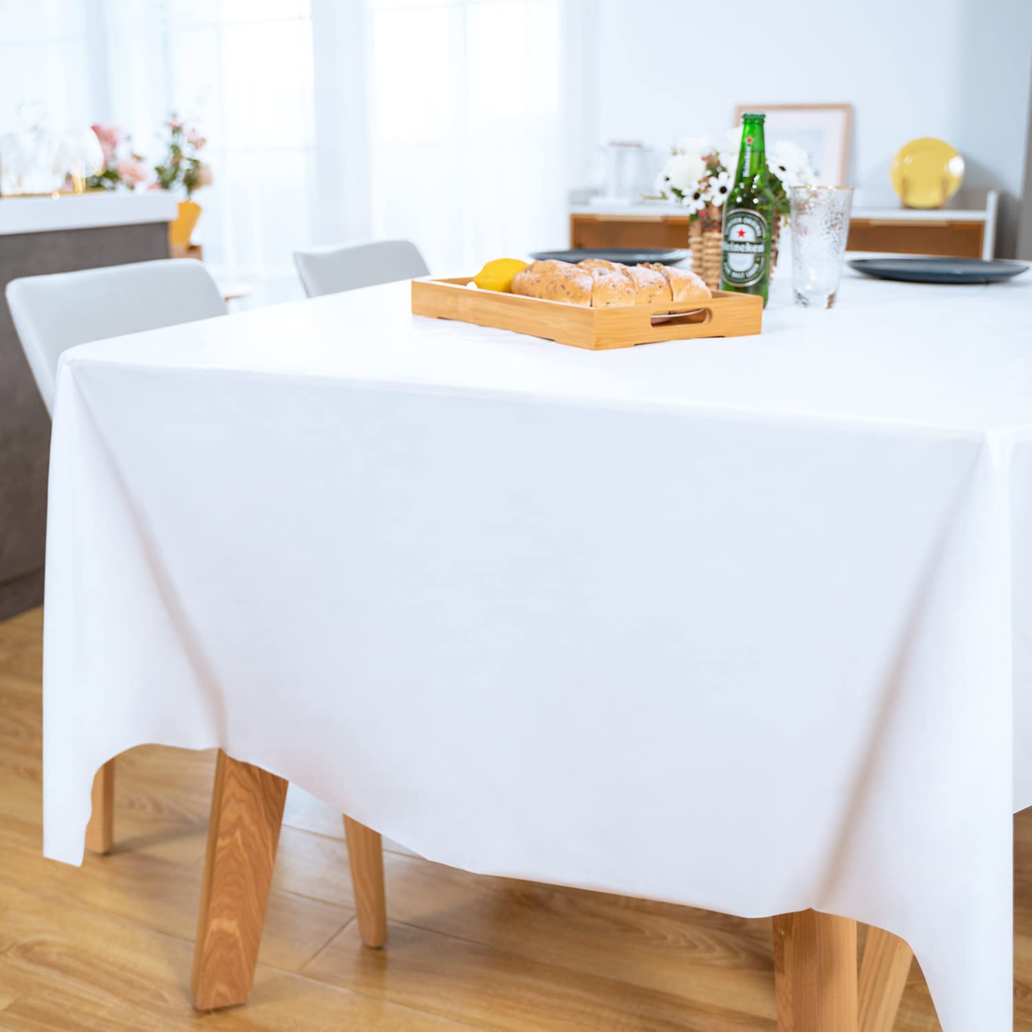 Plastic Table Cloth For Parties, Disposable Tablecloth 54'' X 108'', Pack Of 6, White Rectangle