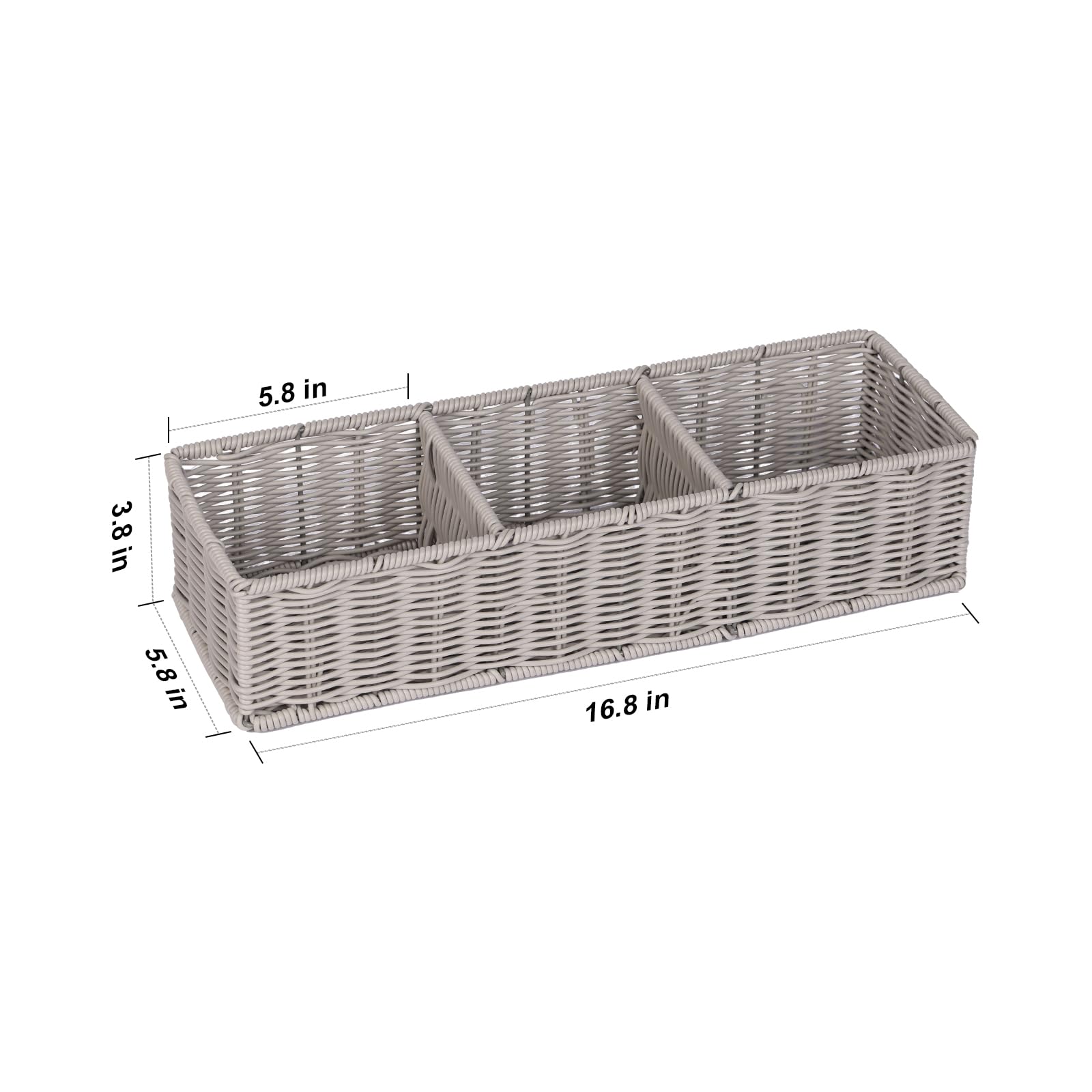 Gray 3-Section Wicker Storage Basket - Modern Minimalist Toilet Paper & Toiletries Organizer