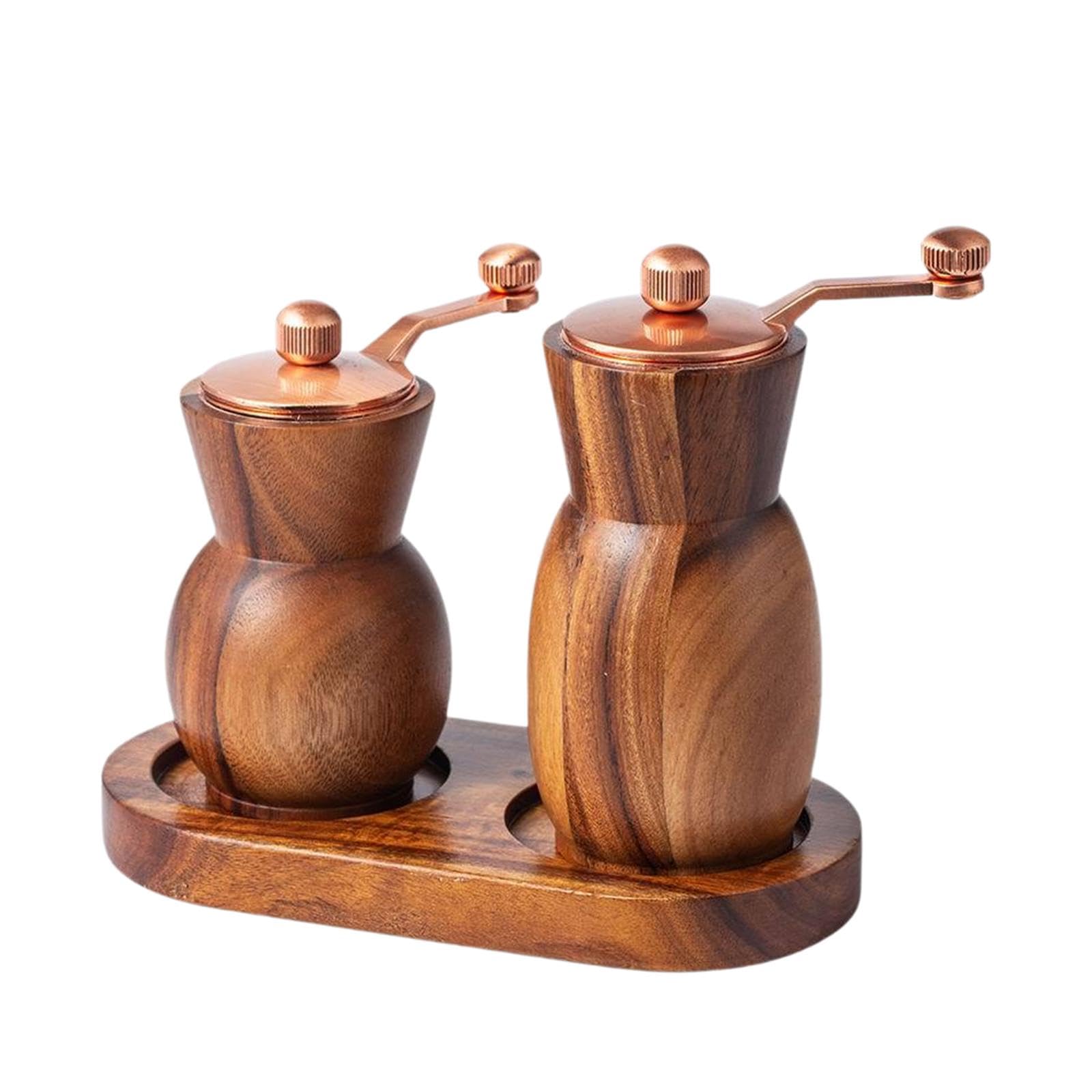 THE STYLE SUTRA 2X Manual Spice Grinder with Tray Wood Salt and Pepper Shakers Kitchen Tools