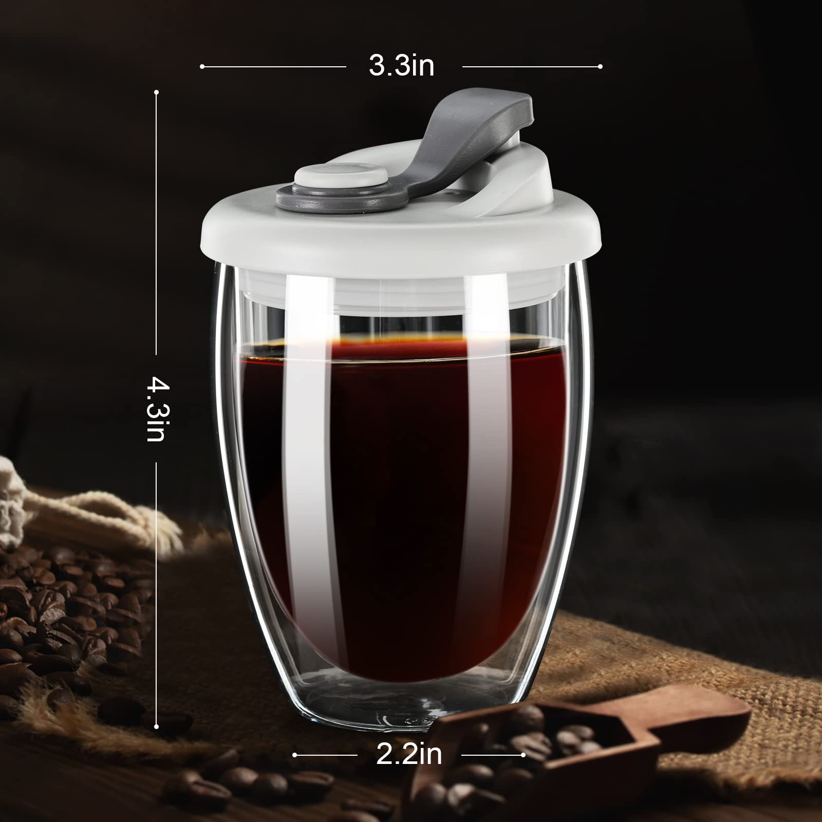 PARACITY Double Wall Glass Coffee Mug, Glass Coffee Cup with Silicone Lid 12 OZ, Insulated Coffee Mug for Milk, High Borosilicat