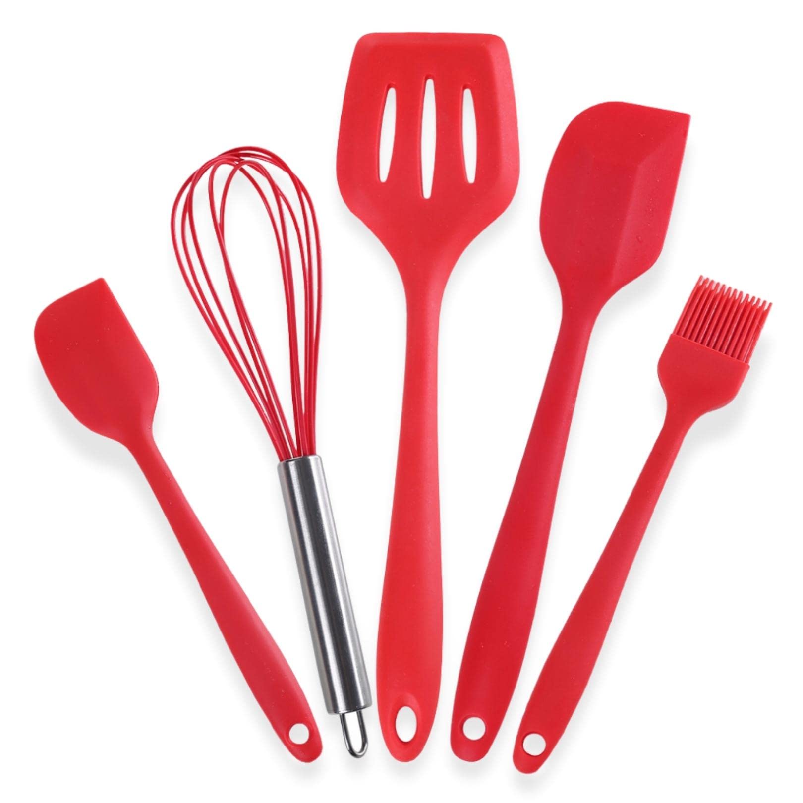 Syga 5 Pieces Silicone Kitchen Utensils Spoon Set Cooking & Baking Tool Sets NonToxic Hygienic Safety Heat Resistant_Red