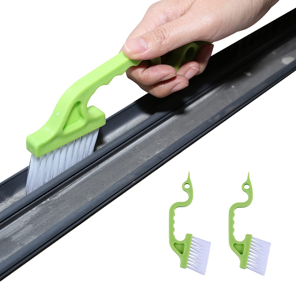 2Pcs Hand-Held Groove Gap Cleaning Tools Door Window Track Kitchen Cleaning Brushes(Green)