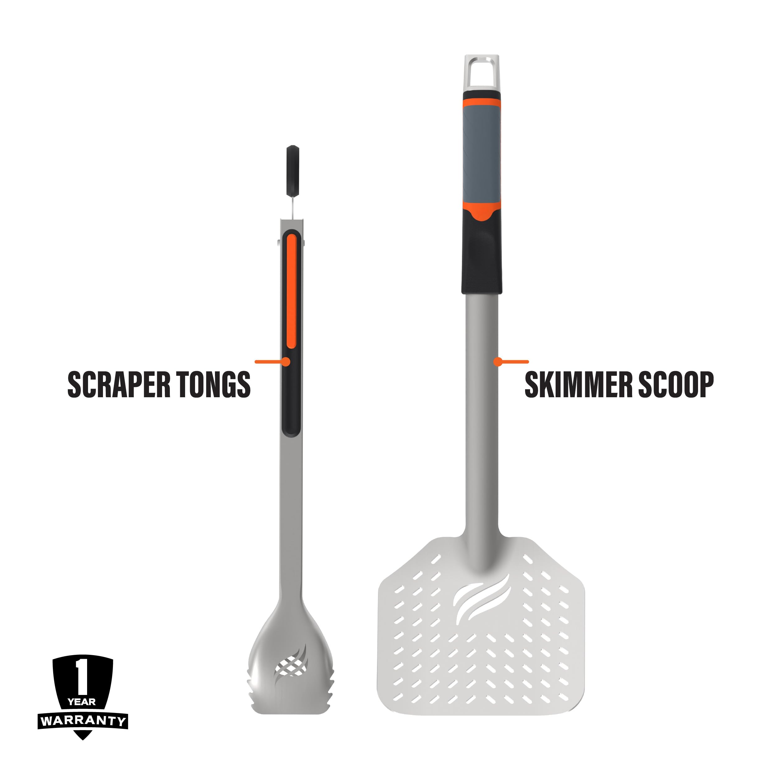 Blackstone 5282 Frying Tongs And Skimmer Spatula Set For Barbeque And Grilling 1 Long Handled Tong With Square Hang Loop, 1 Larg