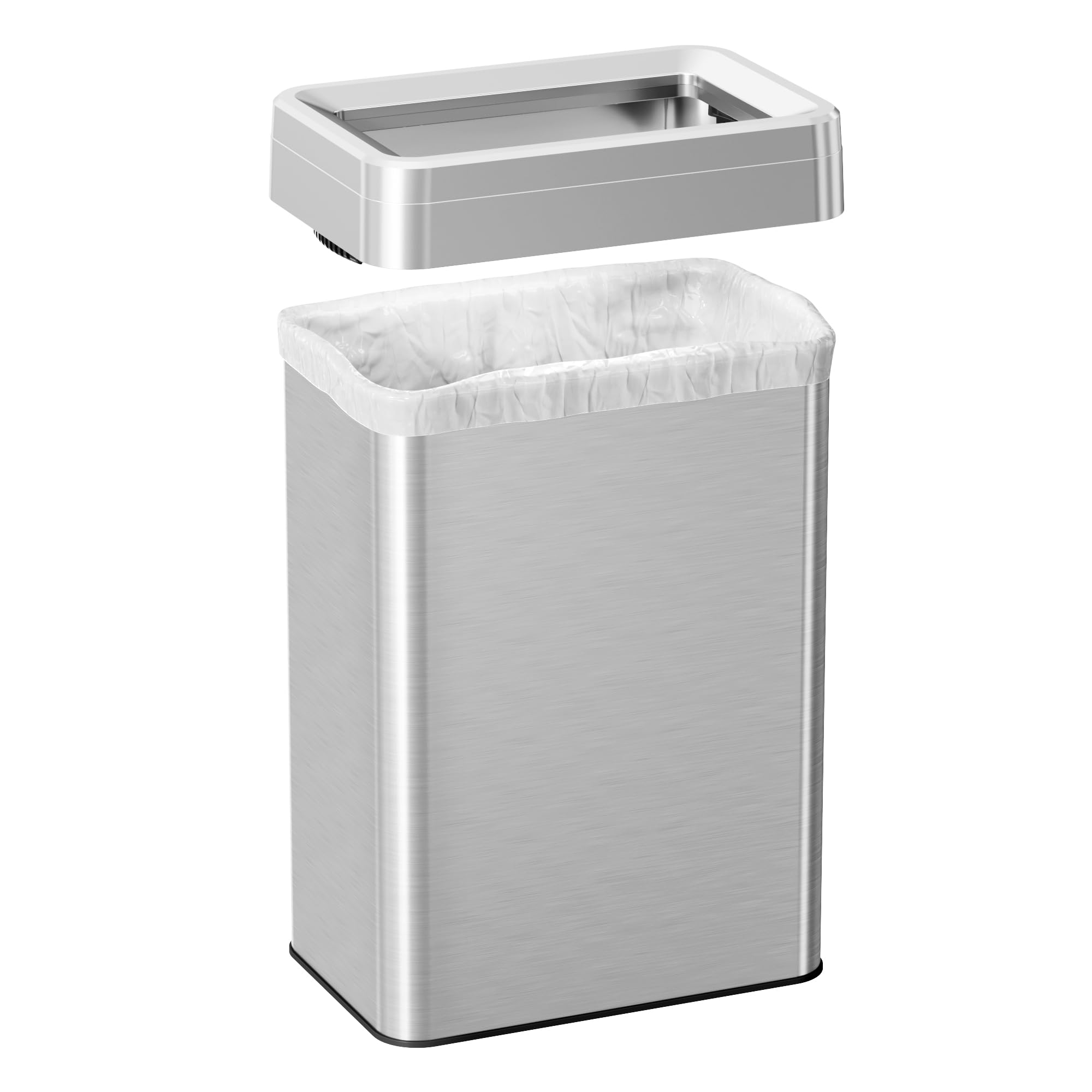Itouchless Touchless Open Top Trash Cans With Absorbx Odor Filter, Stainless Steel, Rectangular 16 Gallon