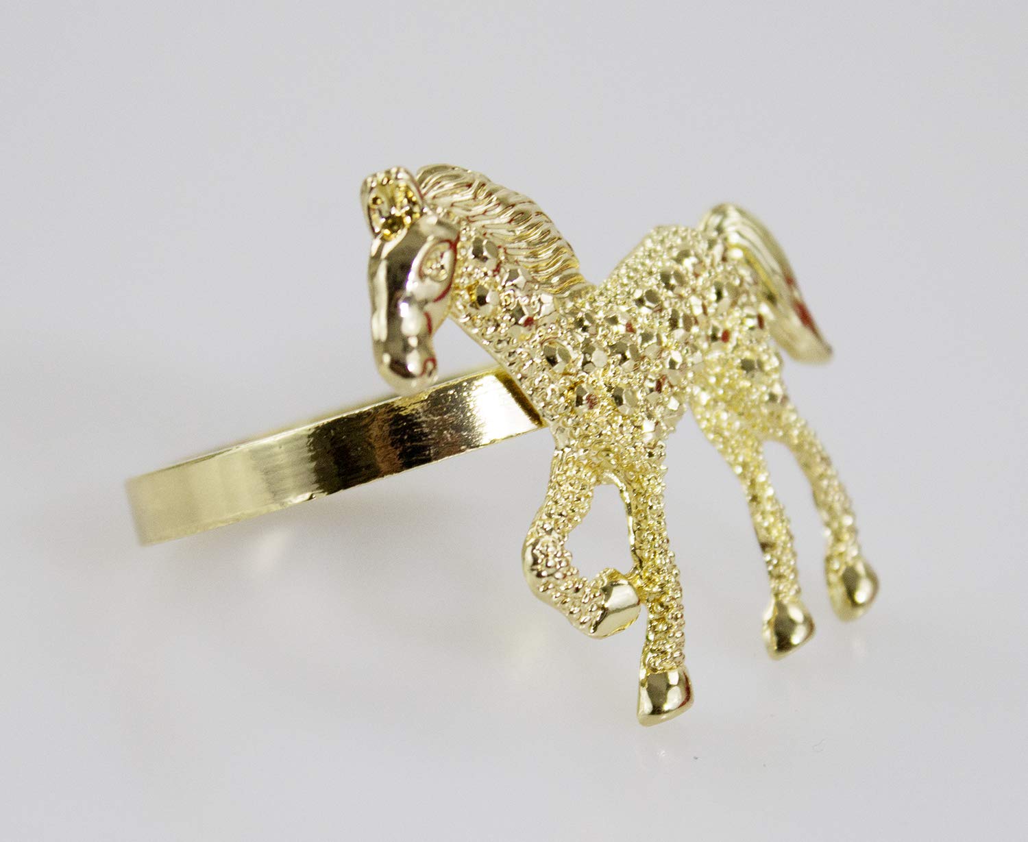 Fennco Styles Decorative Bejeweled Design Horse Metal Napkin Rings, Set Of 4 - Gold Napkin Holders For Family Dinner, Theme Part