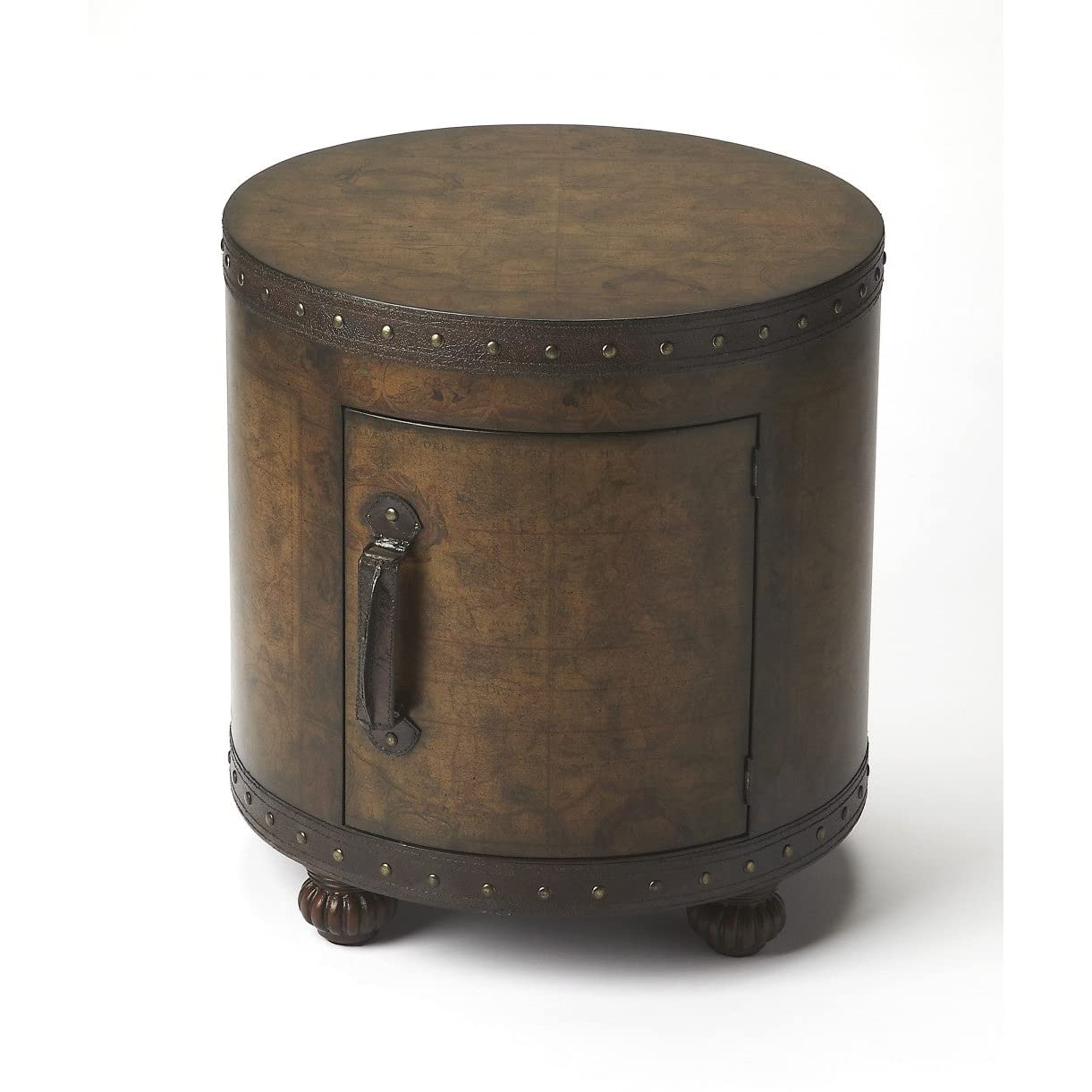 HomeRoots Light Brown Wood, Leather, Laquer, Paper Vasco Old World Map Duffel Table-New Condition
