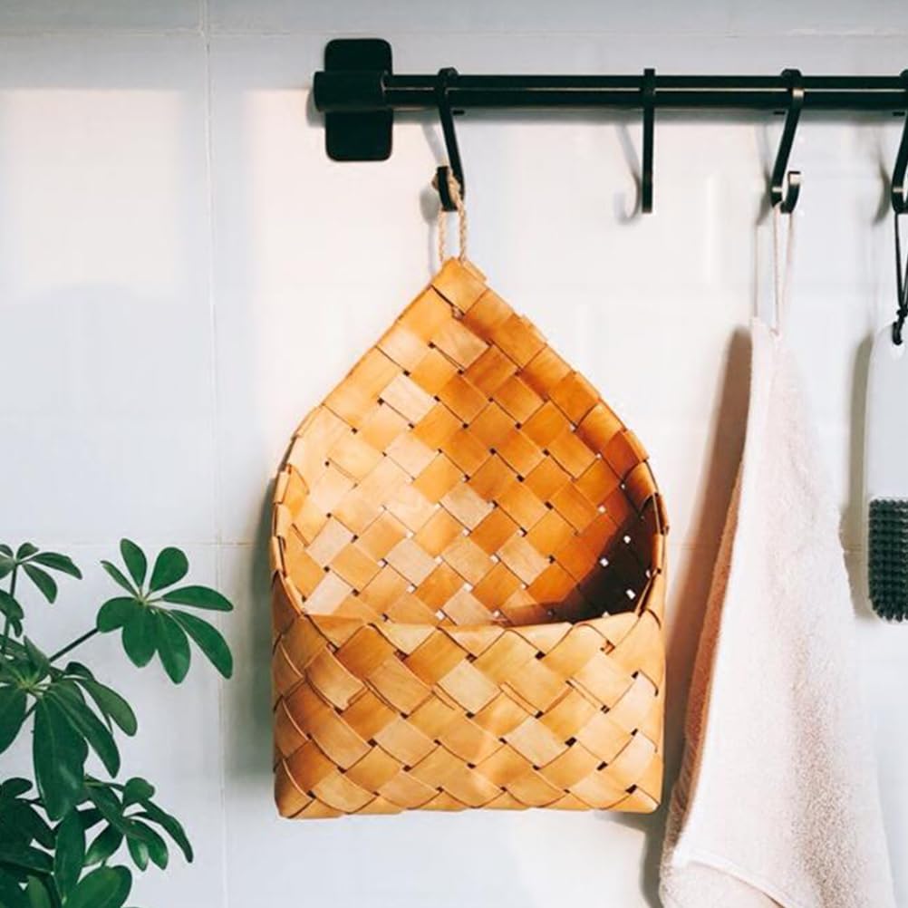 Topbathy Woven Storage Basket Wall Mounted Hanging Basket Wall Hanging Storage Organizer Entryway Mail Letter Holder Wall Decor