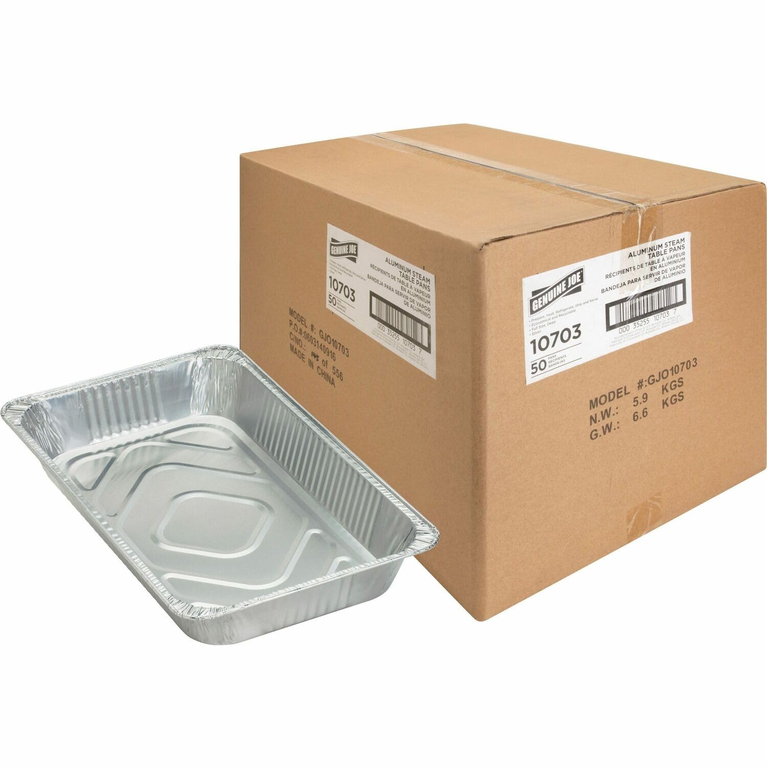 Genuine Joe 10703 Disposable Aluminum Pan, Full-Size, 280 Oz., Cap, 50/Ct, Sr