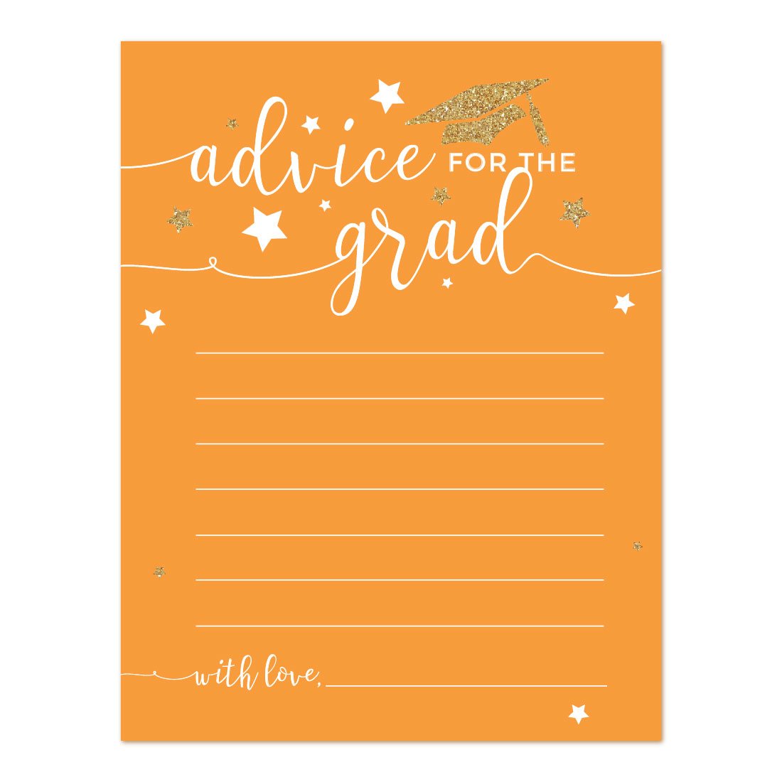 Andaz Press Orange And Gold Glittering Graduation Party Collection, Advice For The Grad Cards, 20-Pack, Games Activities And Dec