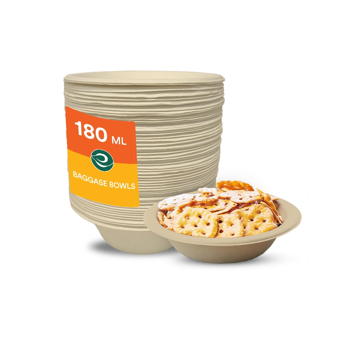 ECO SOUL [180 ml, 100 Pack Disposable Bagasse Bowls | Ecofriendly, Biodegradable, Sugarcane Paper Bowls | for Serving Snacks & 