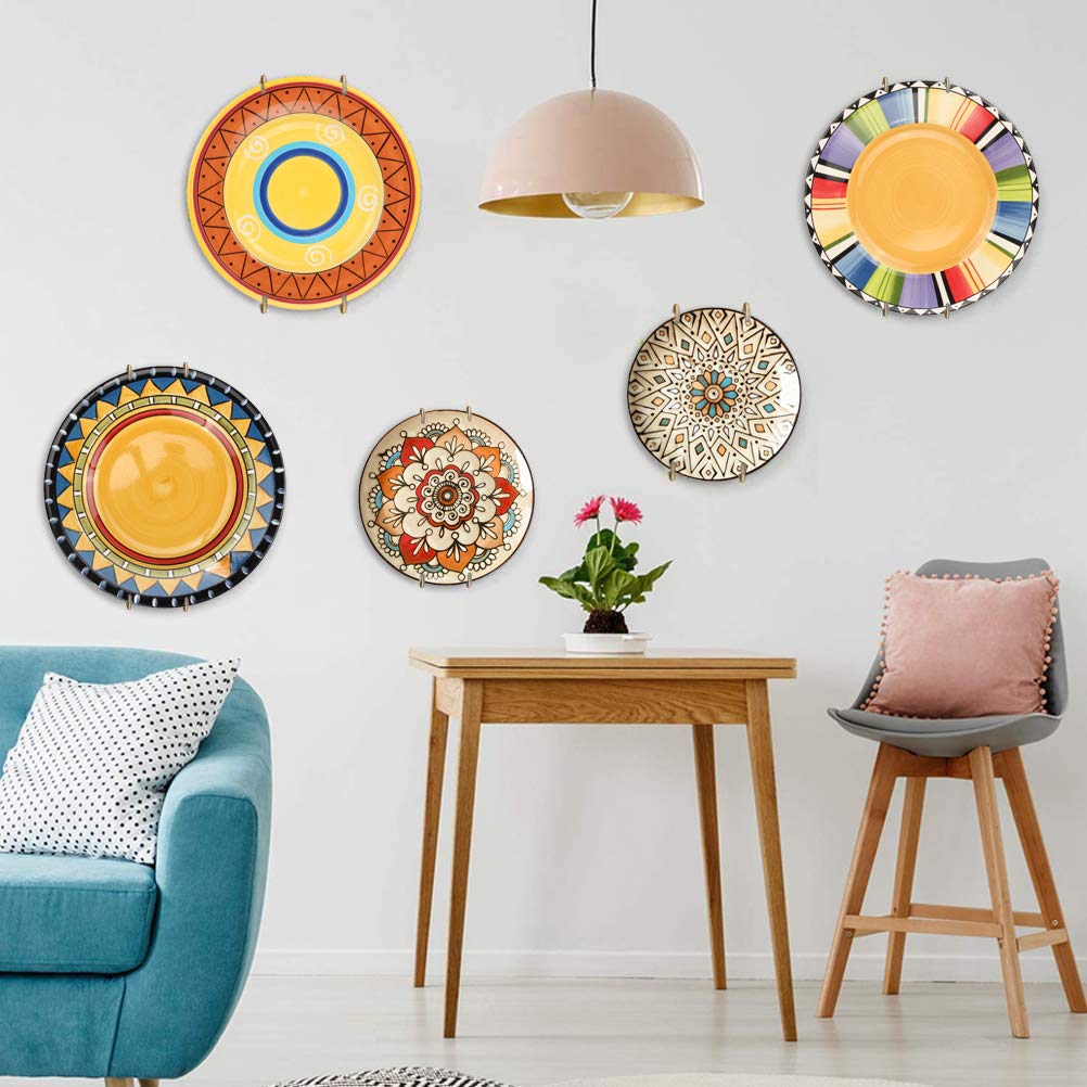 Vankcp 12 Pack Wall Plate Hangers 6/8/10 Inch Invisible Vertical Plate Holders With 12Pcs Wall Hooks For Decorative Plates Antiq