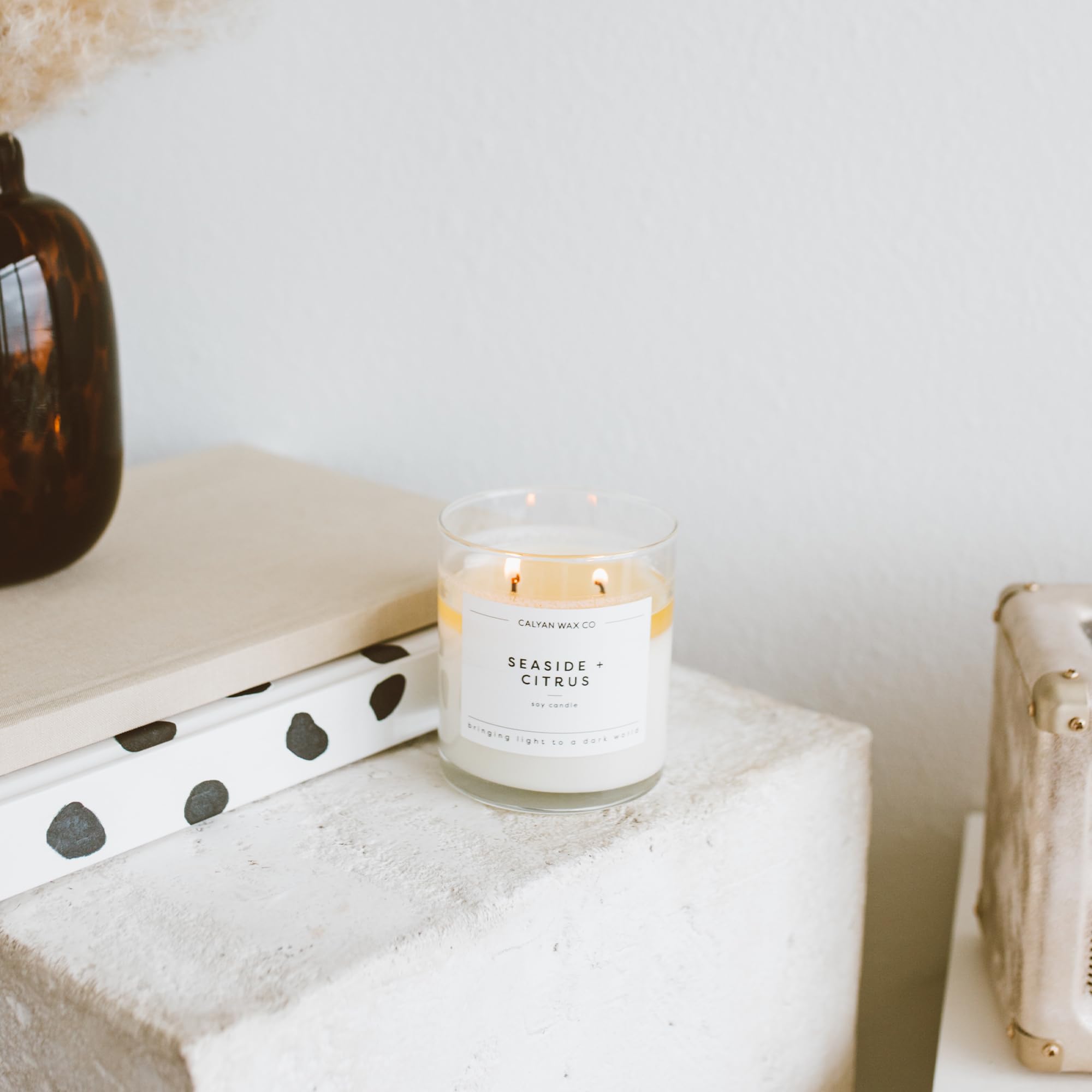 Calyan Wax Scented Candle, Sea Mist Freesia Candle for The Home Scented with Essential Oils, Soy Wax Aromatherapy Candle in Glas