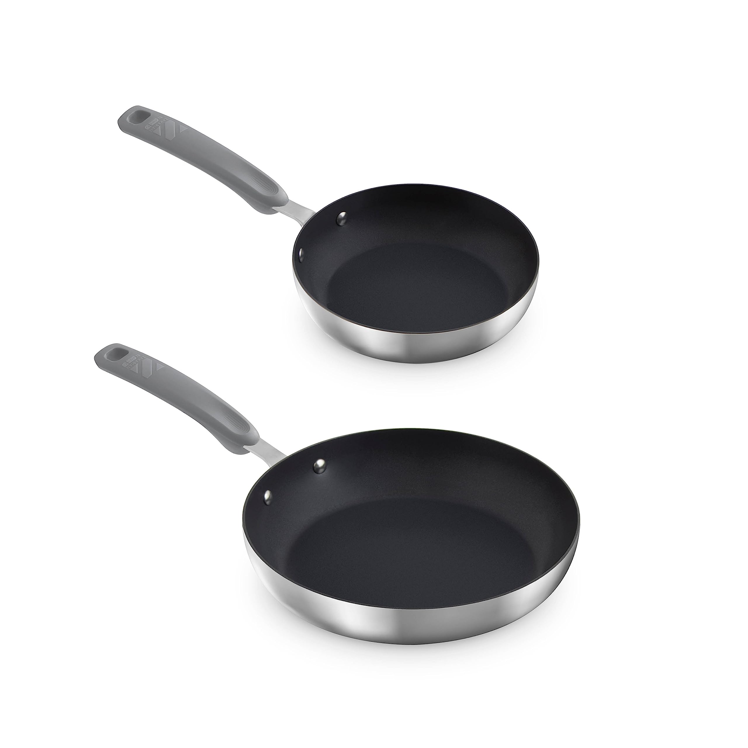 Zakarian x Dash TruPro TriPly Nonstick Stainless Steel Fry Pan Set  Durable Cookware for Everyday Cooking  Induction Compatib