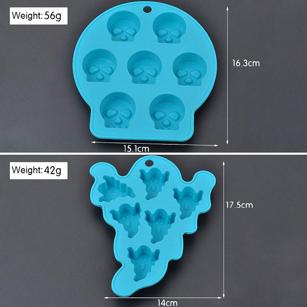 4Pcs/Set Halloween Chocolate Molds, Bat Skull Ghost Witch Silicone Mold For Candy Cake Baking Making Mini Soap Halloween Party F