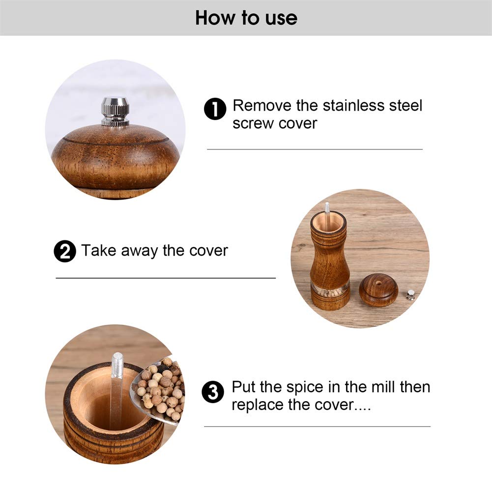 Haomacro Wood Salt And Pepper Grinder Set, Manual Mills With Acrylic Window, Adjustable Ceramic Grinding - 6.5Inch, 2 Pack