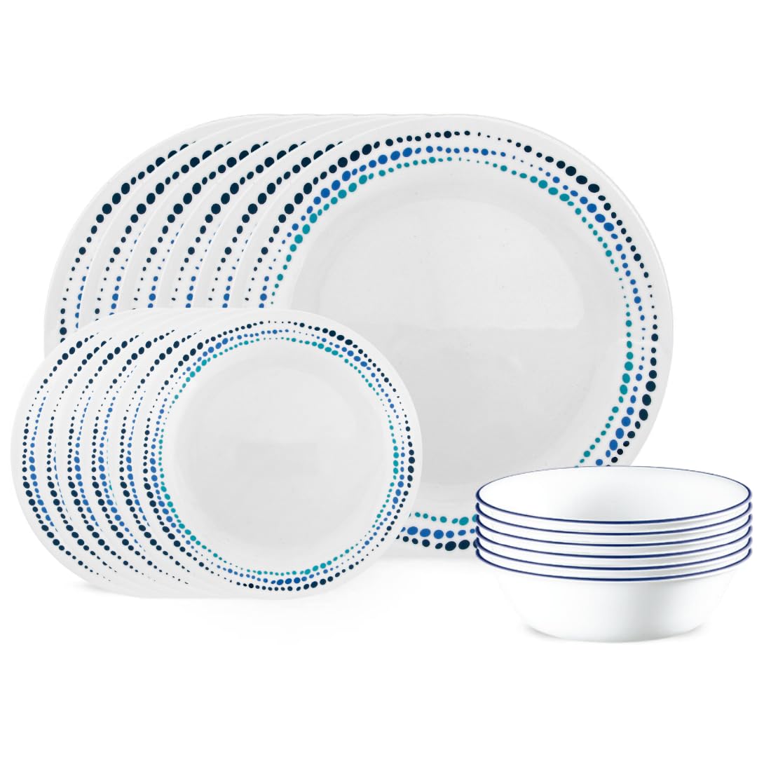 Corelle Vitrelle 18-Piece Service for 6 Dinnerware Set, Triple Layer Glass and Chip Resistant, Lightweight Round Plates and Bowl