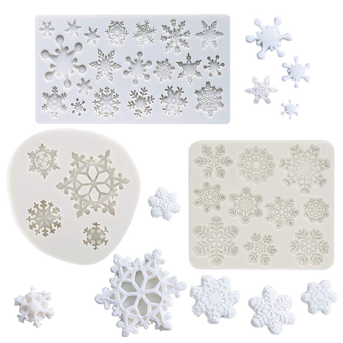 (Set Of 3) Winter Snowflake Fondant Molds, Christmas Snowflake Silicone Sugarcraft Gum Paste Mold For Cake Cupcake Topper Decora