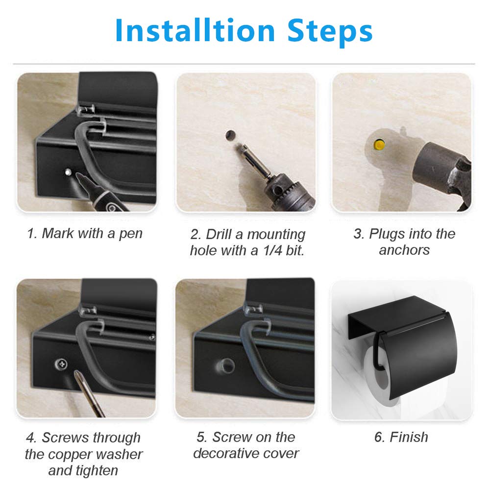 Matte Black Toilet Paper Holder Wall Mounted with Phone Shelf  Universal Modern Toilet Tissue Holder fit Mega Roll Toilet Paper  Cat Proof Toilet Paper Holder Bathroom Metal Aluminum Covered TP Holder