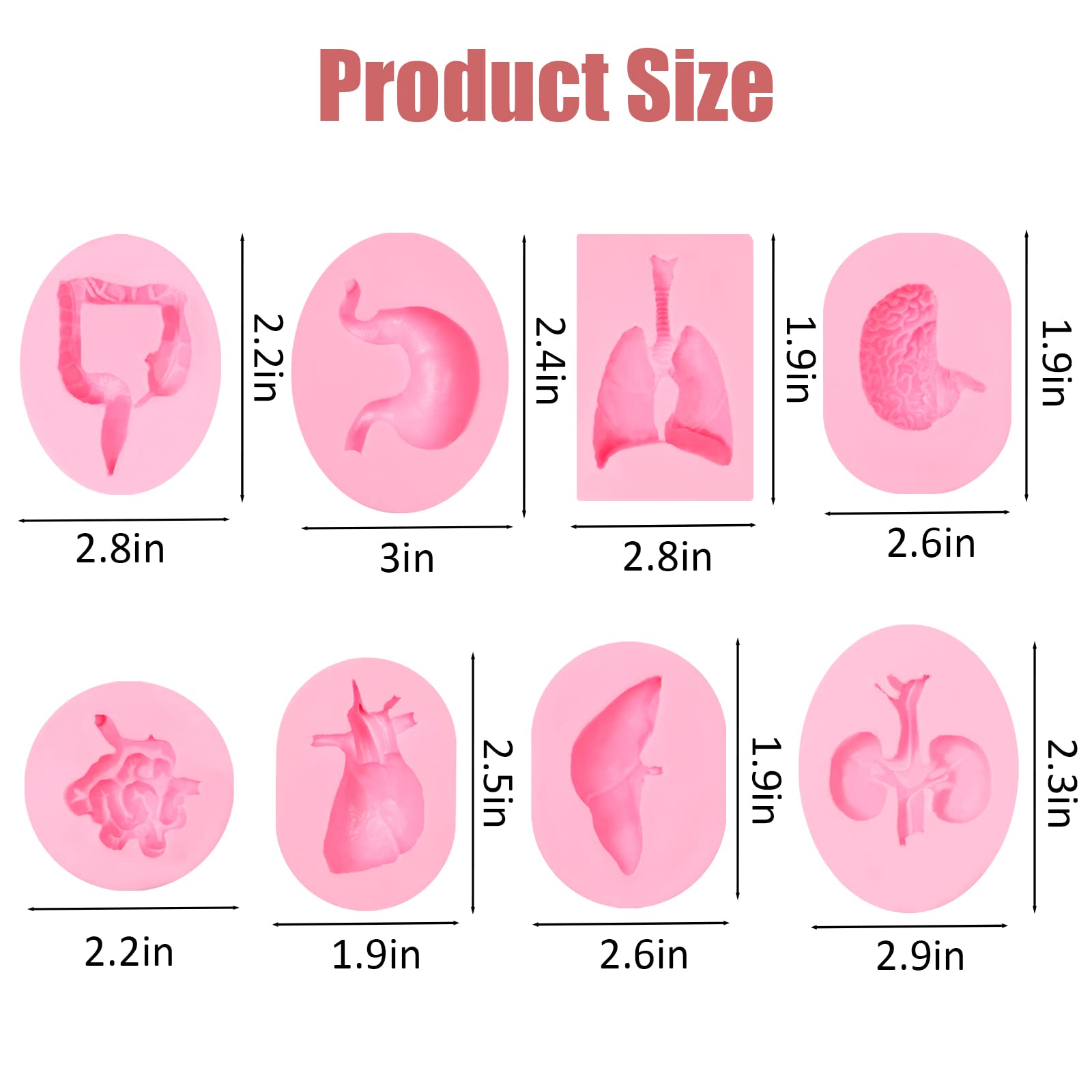 Human Organs Shape Silicone Molds 8 Pcs, Heart Brain Silicone Mold Liver Intestinal Lung Chocolate Fondant Mold For Cake Decorat