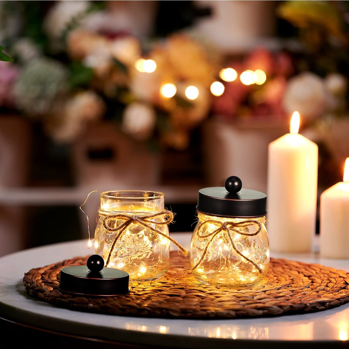 Amolliar Mason Jar Bathroom Storage Organizer -Oil Rubbed Bronze- Rustic Farmhouse Decor Bathroom Accessories - Qtip Holder Disp