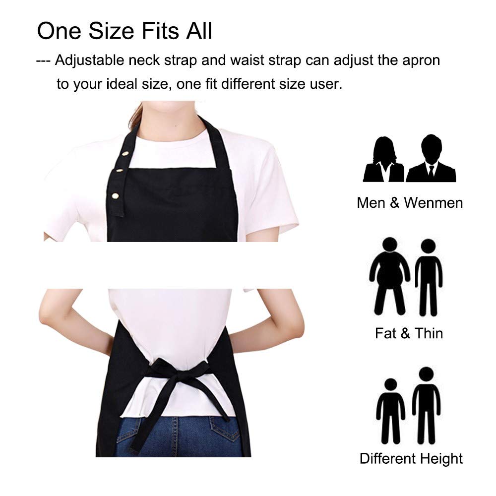 Yiujefda Black Aprons For Women Men With Pockets Adjustable Straps Waterproof Cute Canvas Kitchen Cooking Apron For Chef Waitres