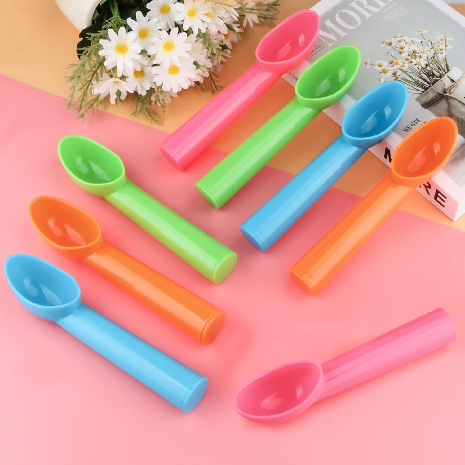 8 Pack Plastic Ice Cream Scoop Nonstick Ice Cream Spoon With Comfort Handle For Ice Cream Fruit Yogurt Potato Meat Balls Rice Di
