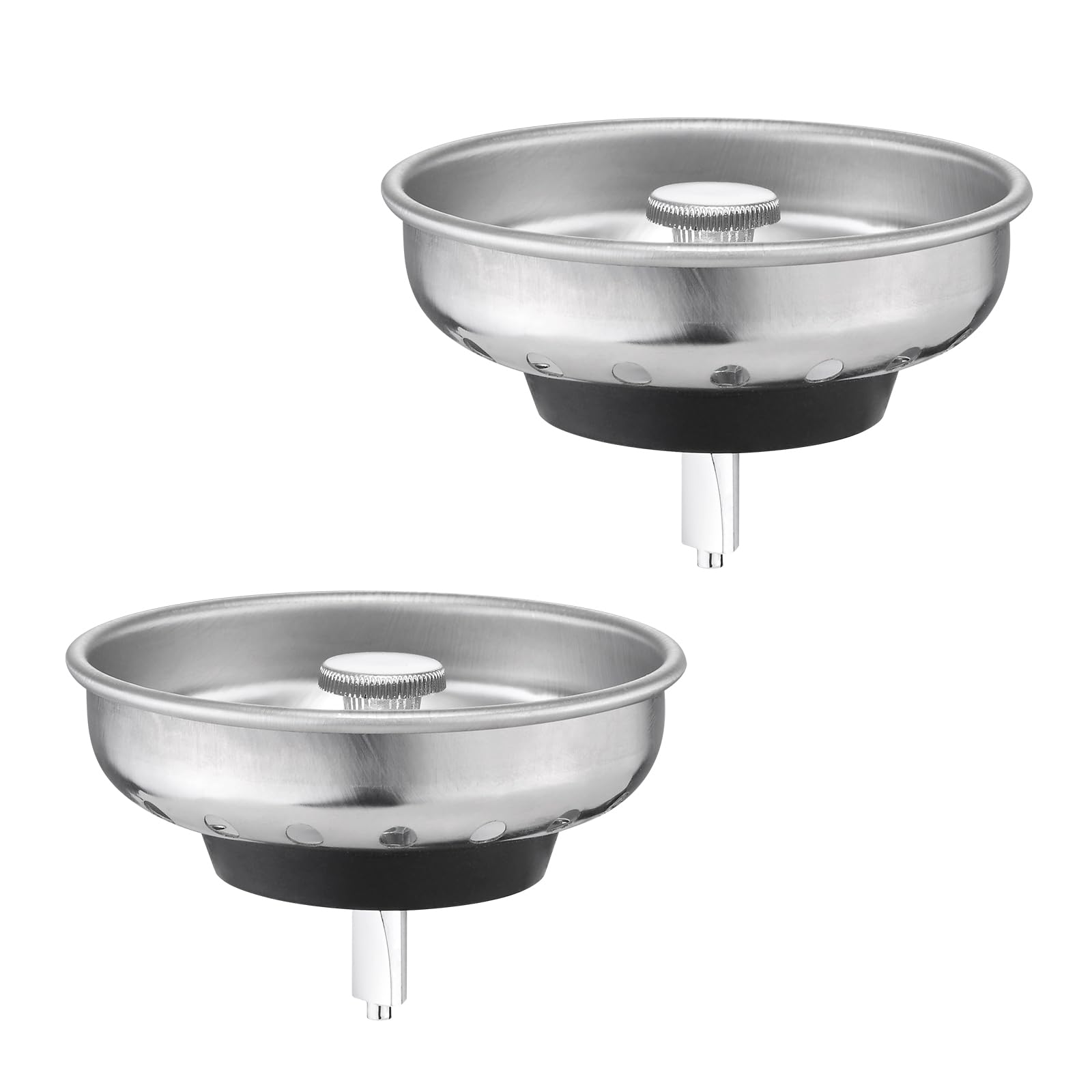 Adkadi 2 Pack Kitchen Sink Strainer And Stopper Combo - Stainless Steel Basket With Plastic Knob And Rubber Stopper Bottom, Fits